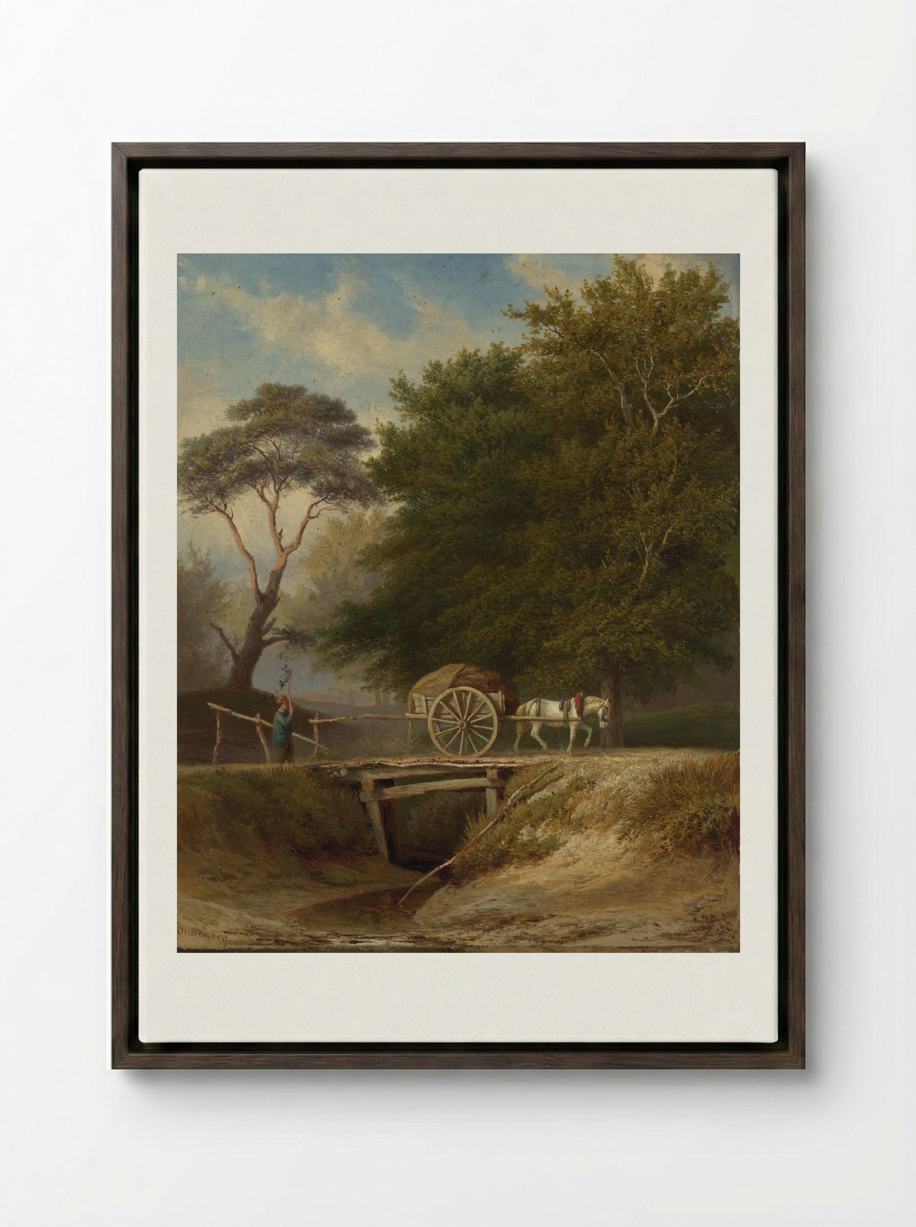 Landschap met brug te Wolfheze - Pierre Louis Dubourcq - Framed Canvas Dark Wood
