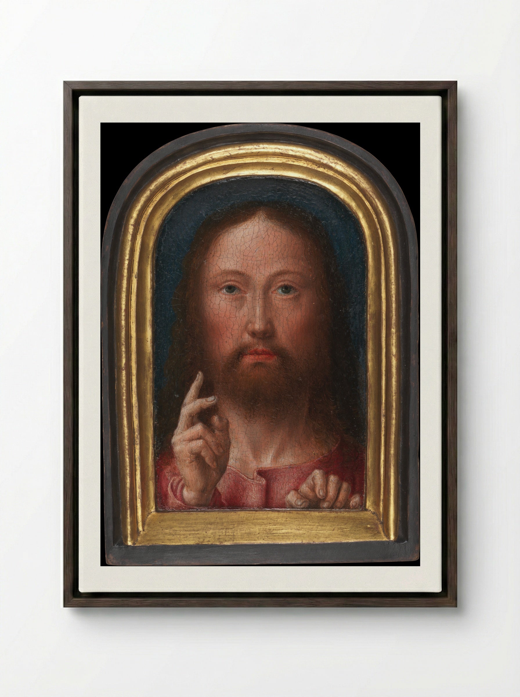 Christ Blessing - Gerard David - Framed Canvas Dark Wood