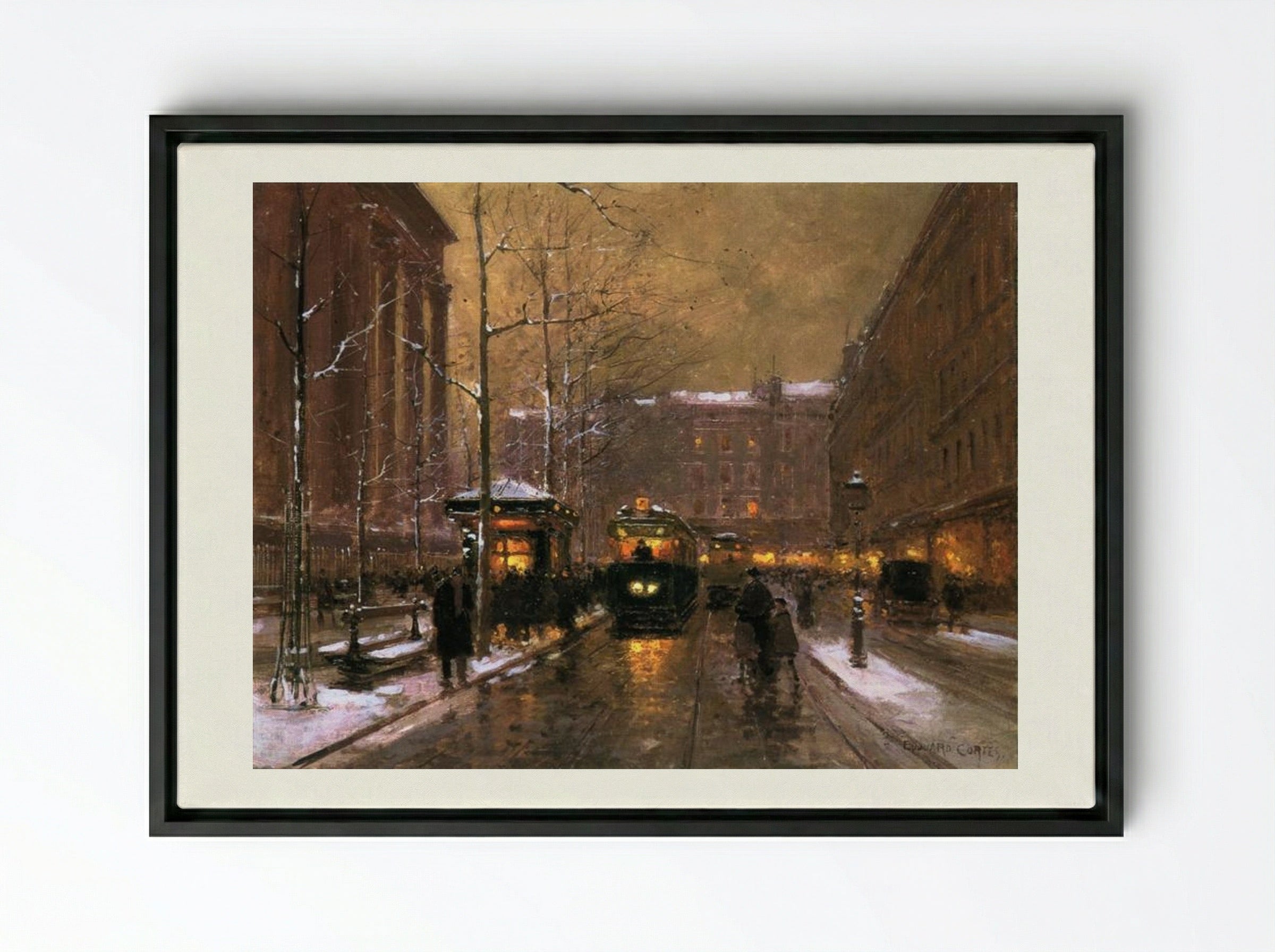 Place de la Madeleine - Edouard Cortes - Framed Canvas Black