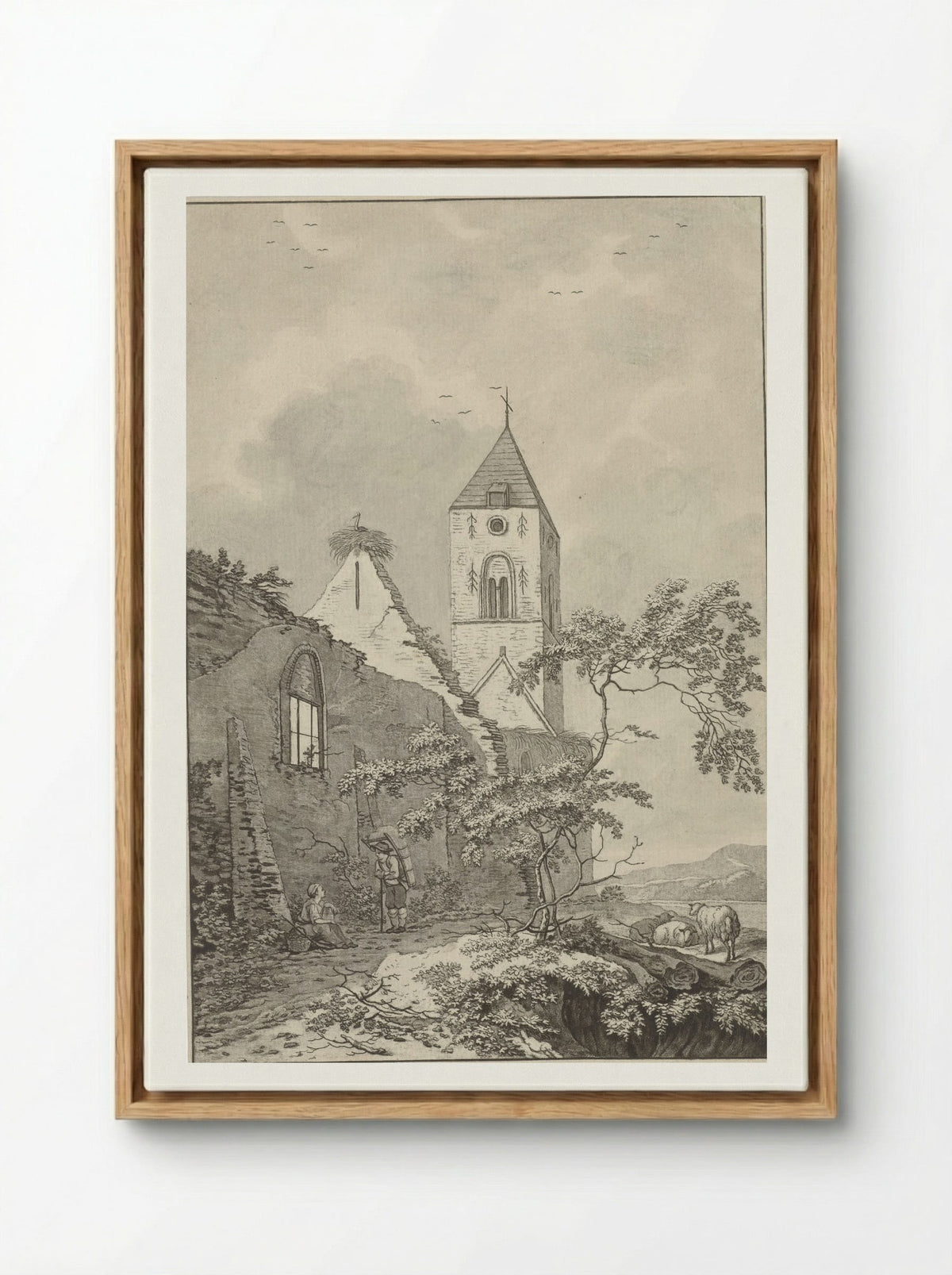 Two Resting Figures by a Church Ruin - Noach van der Meer (II) - Framed Canvas Wood