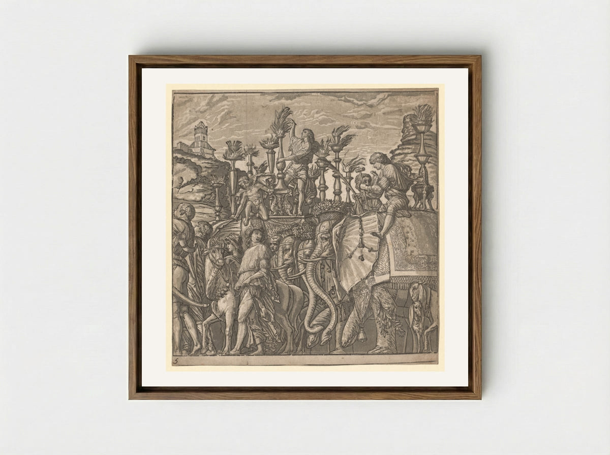 The Triumph of Julius Caesar: Elephants Carrying Torches - Andrea Andreani - Framed Canvas Wood