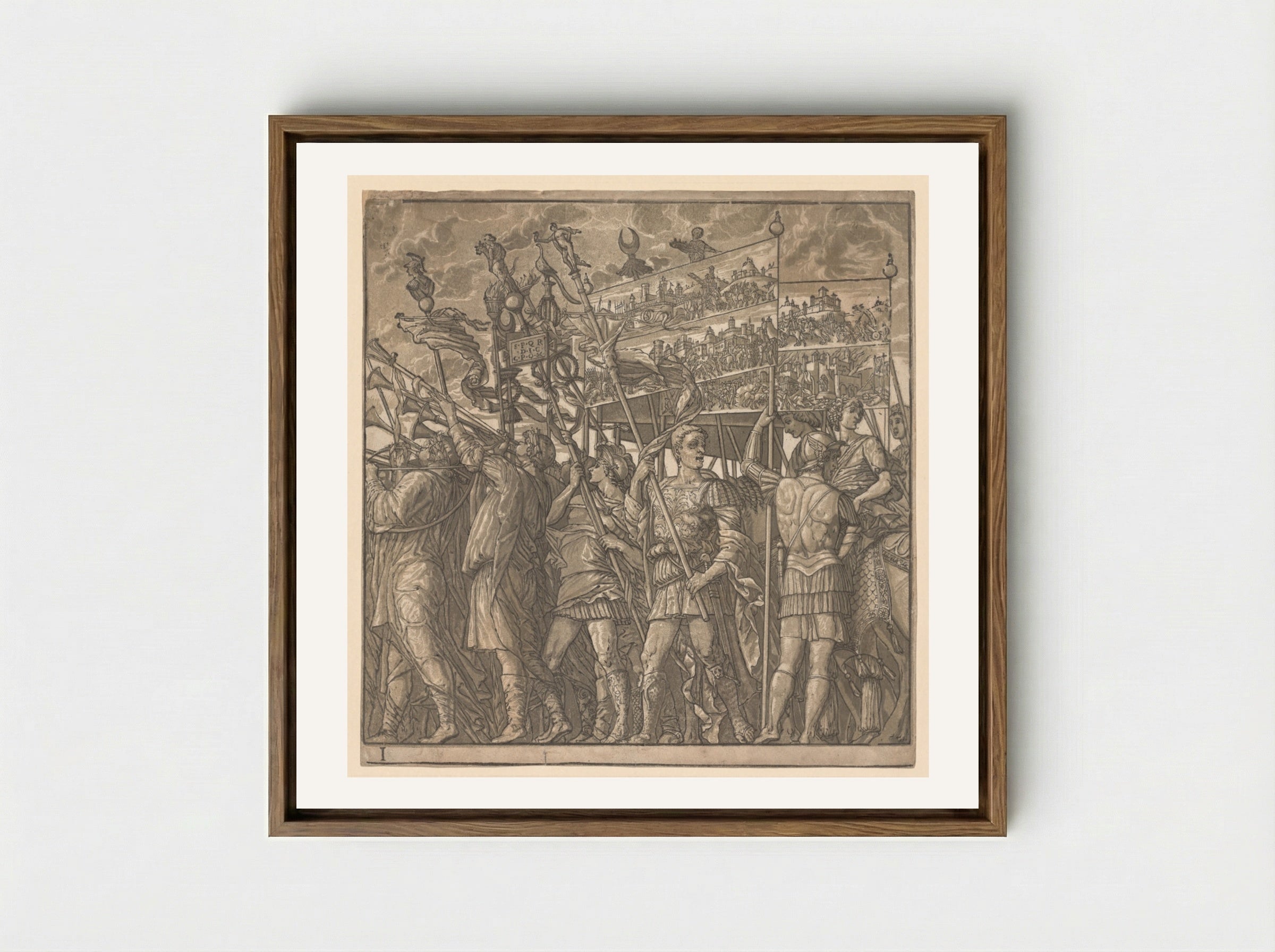 The Triumph of Julius Caesar: Soldiers Carrying the Pictures of War - Andrea Andreani - Framed Canvas Wood