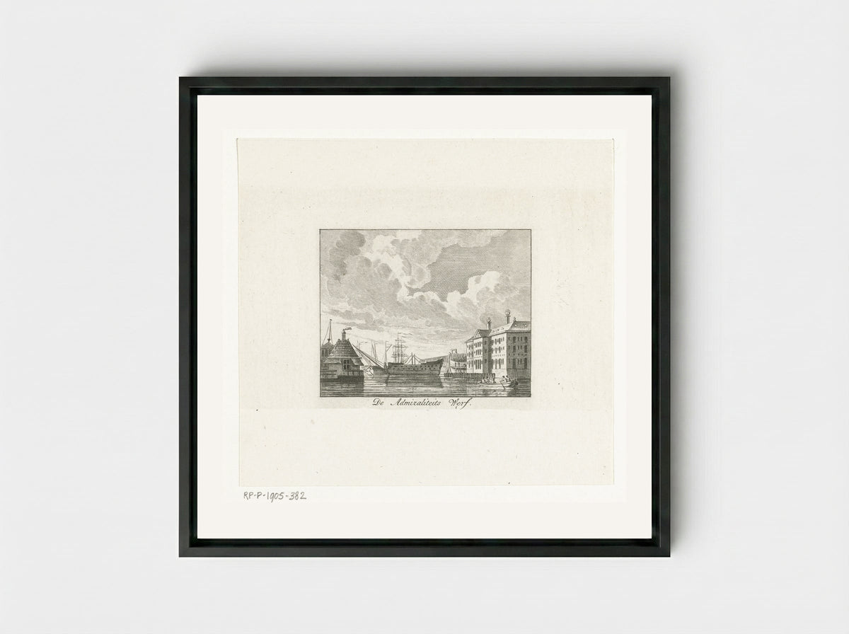 Stadsgezicht met Admiraliteitswerf te Amsterdam - Cornelis Brouwer - Framed Canvas Black