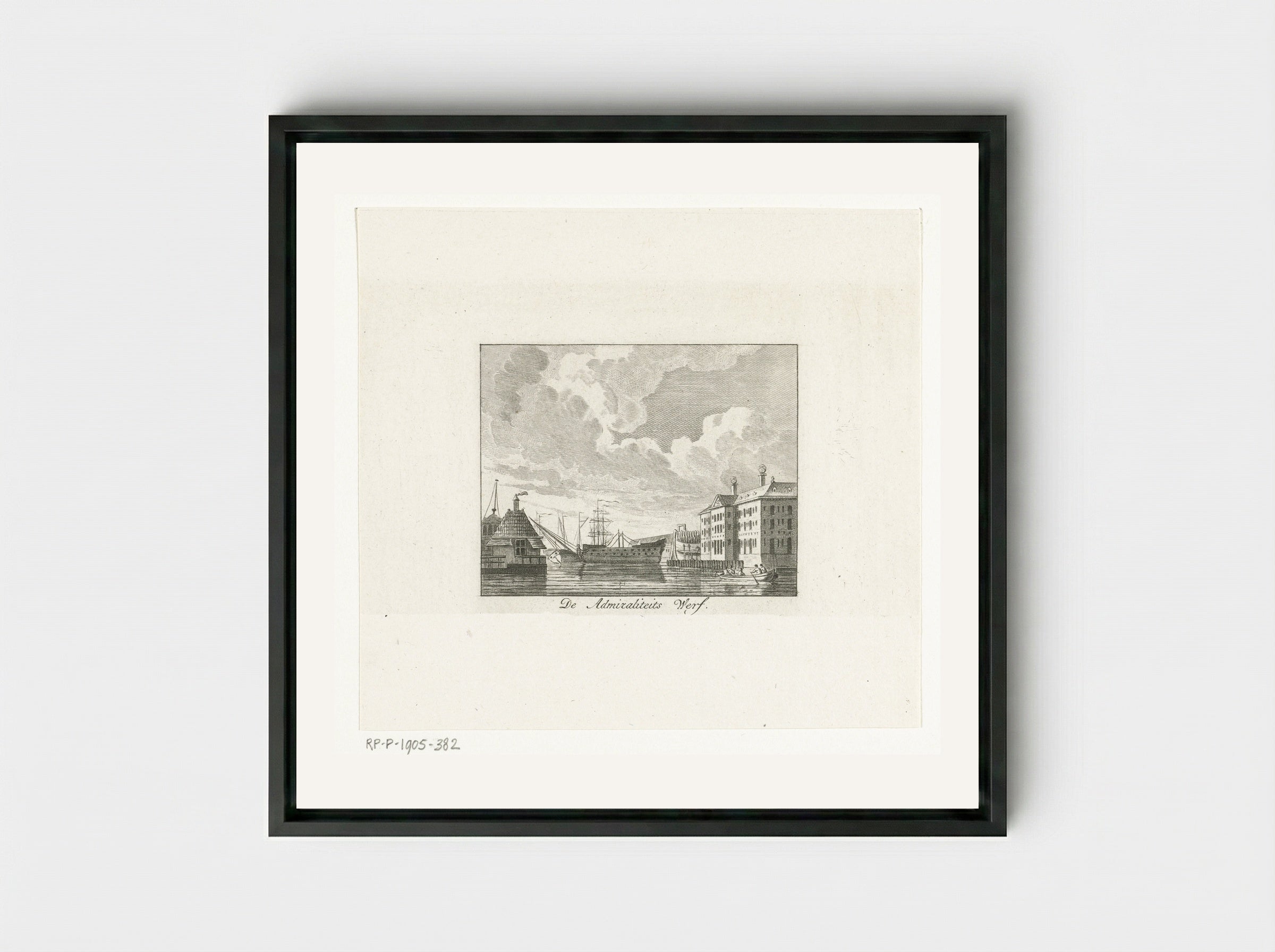 Stadsgezicht met Admiraliteitswerf te Amsterdam - Cornelis Brouwer - Framed Canvas Black