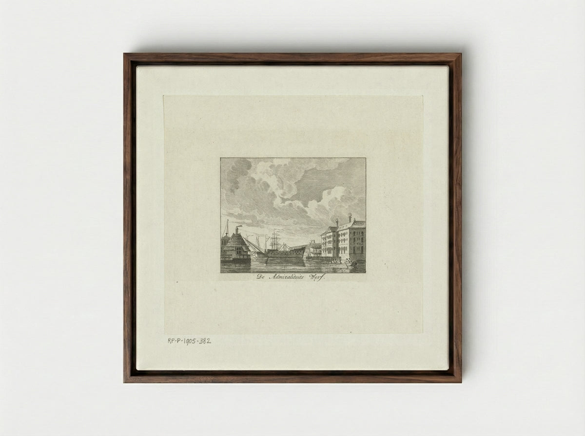Stadsgezicht met Admiraliteitswerf te Amsterdam - Cornelis Brouwer - Framed Canvas Dark Wood