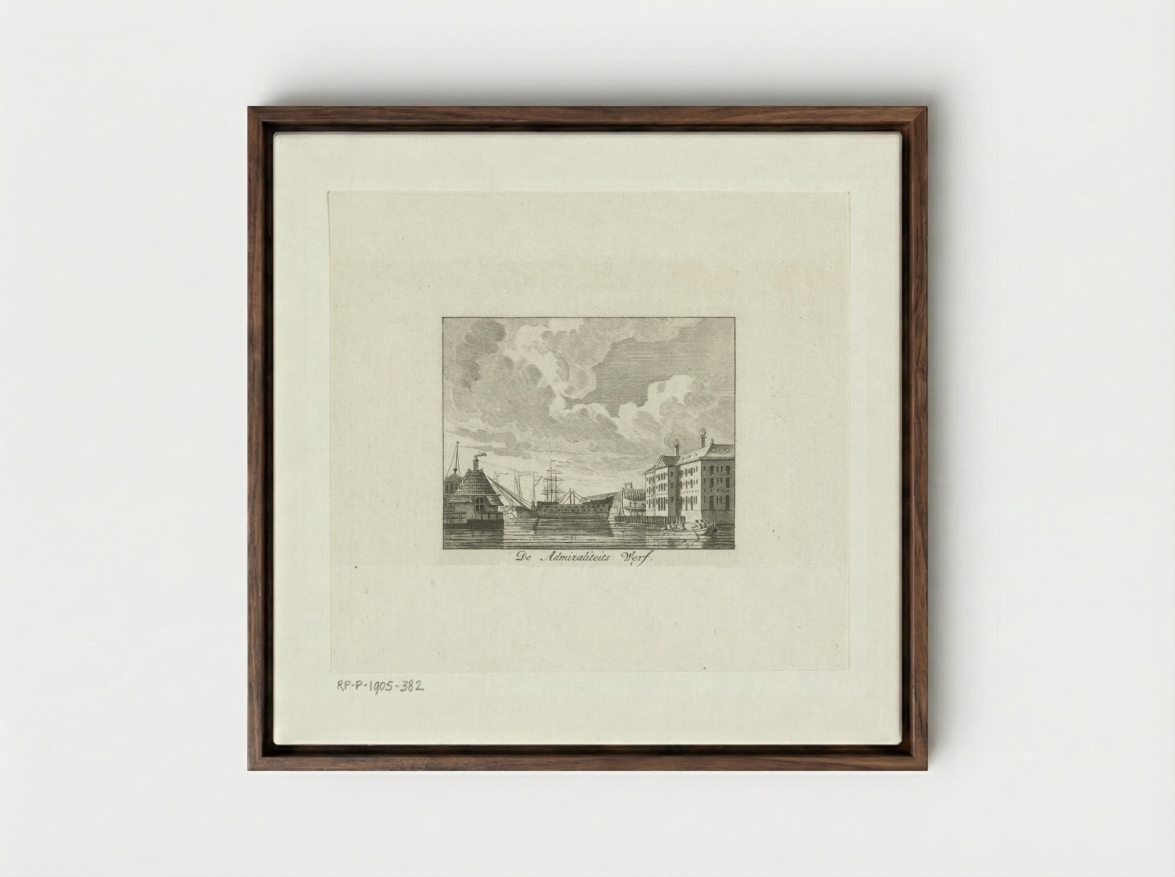 Stadsgezicht met Admiraliteitswerf te Amsterdam - Cornelis Brouwer - Framed Canvas Dark Wood