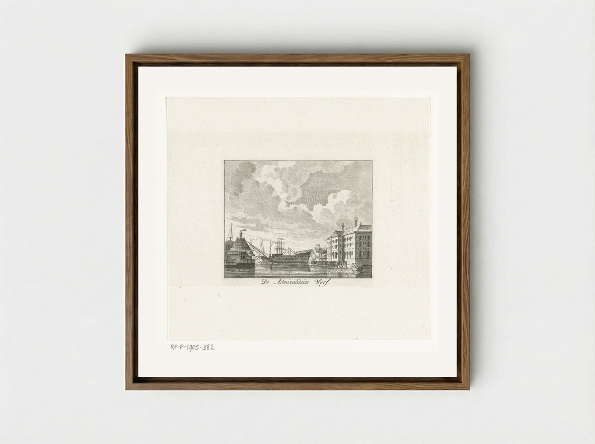 Stadsgezicht met Admiraliteitswerf te Amsterdam - Cornelis Brouwer - Framed Canvas Wood