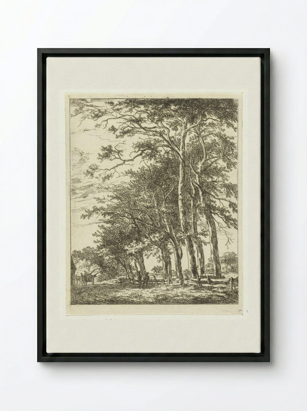 Twee staande figuren bij hoge boomen - Hermanus van Brussel - Framed Canvas Black
