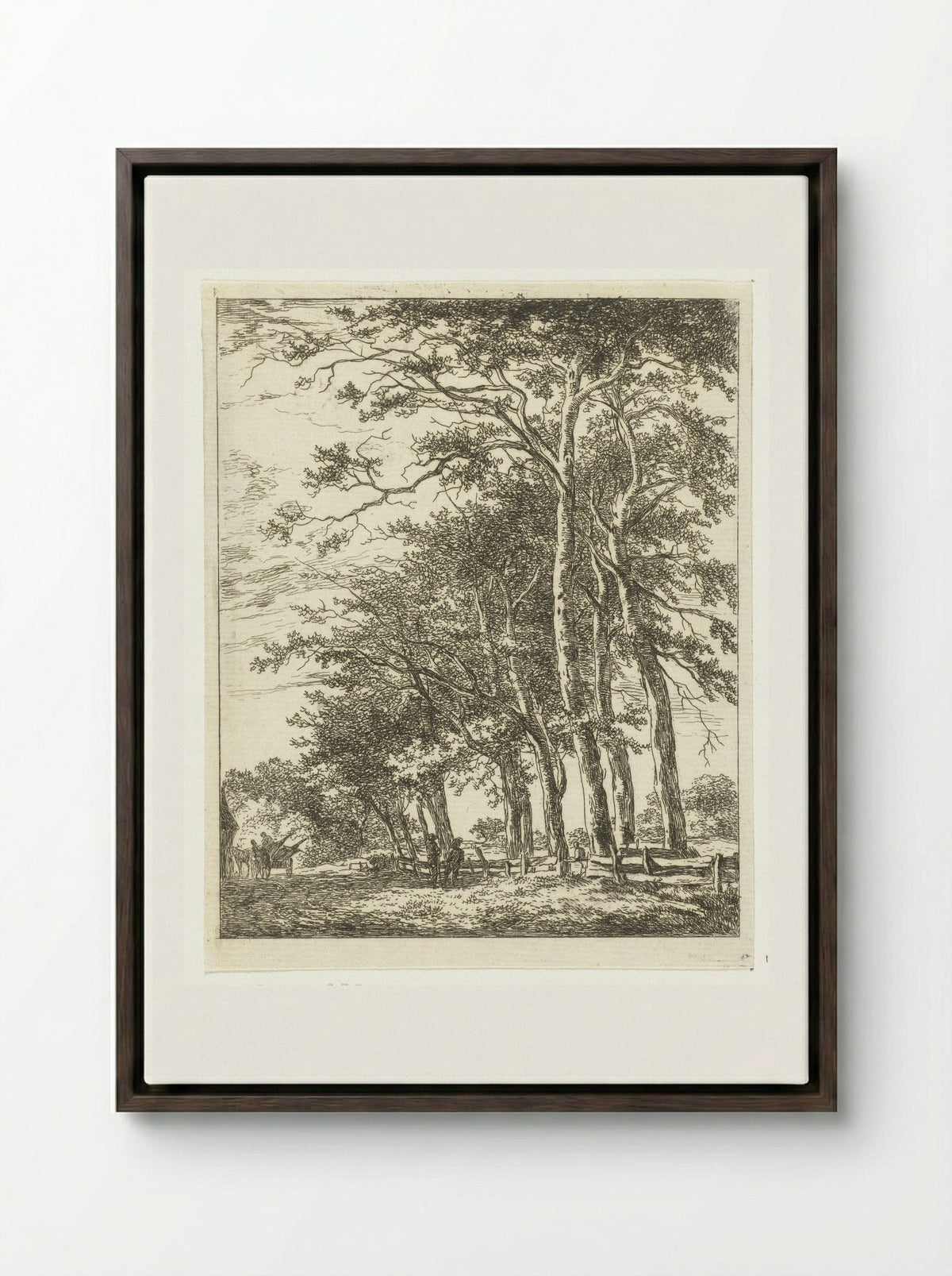 Twee staande figuren bij hoge boomen - Hermanus van Brussel - Framed Canvas Dark Wood