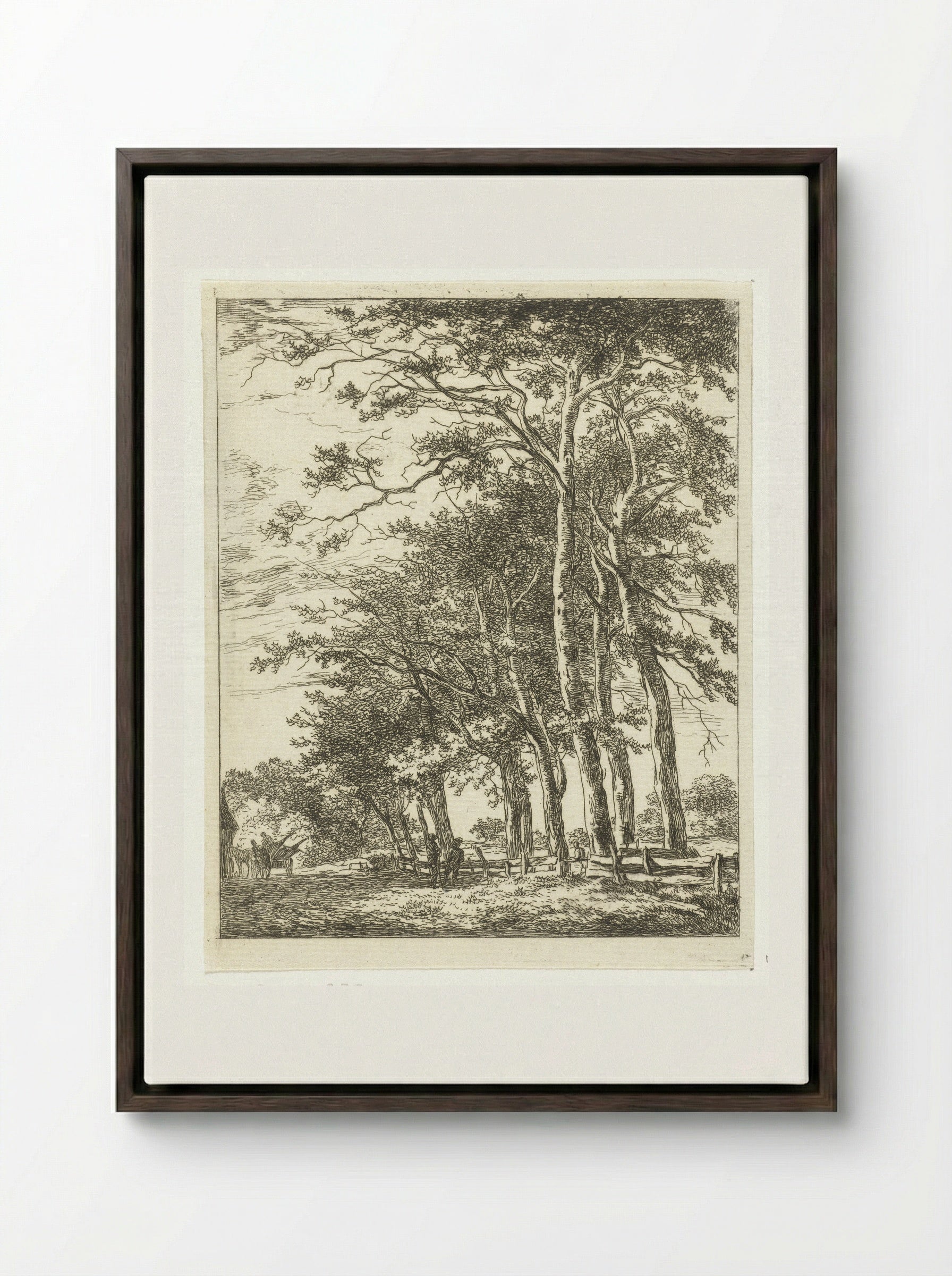 Twee staande figuren bij hoge boomen - Hermanus van Brussel - Framed Canvas Dark Wood