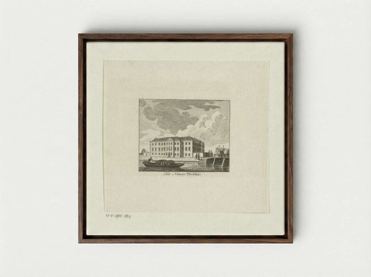 Gezicht op het Nieuwe Werkhuis te Amsterdam - Cornelis Brouwer - Framed Canvas Dark Wood