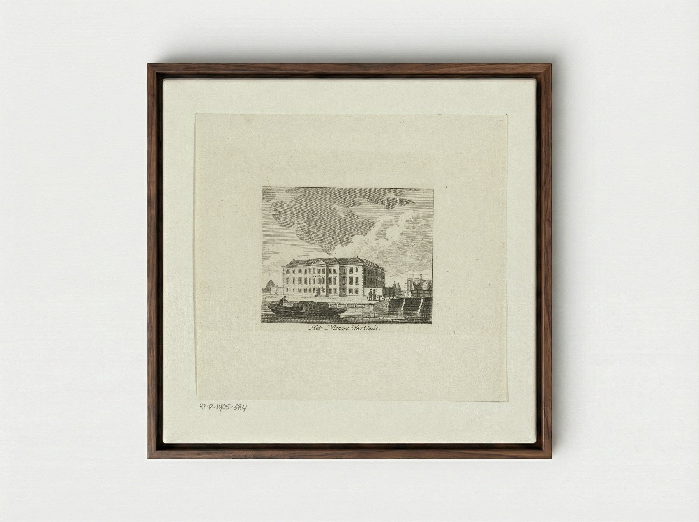 Gezicht op het Nieuwe Werkhuis te Amsterdam - Cornelis Brouwer - Framed Canvas Dark Wood