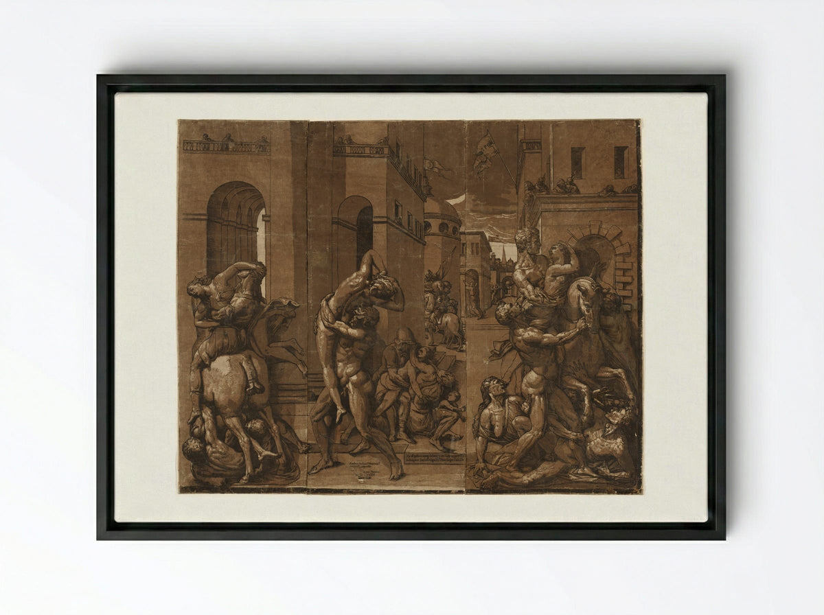 Triumph with Men, Women, and Children - Andrea Andreani - Framed Canvas Black