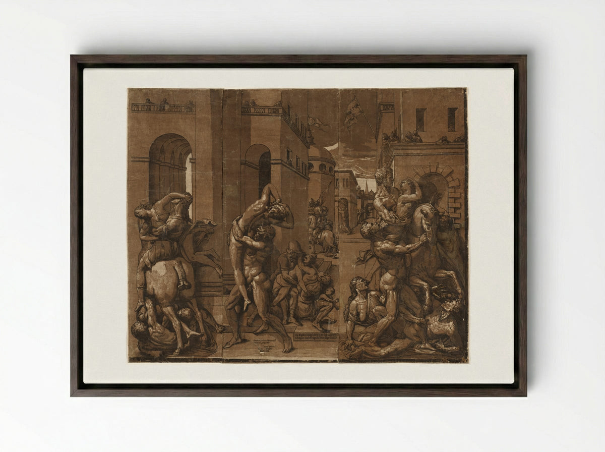 Triumph with Men, Women, and Children - Andrea Andreani - Framed Canvas Dark Wood