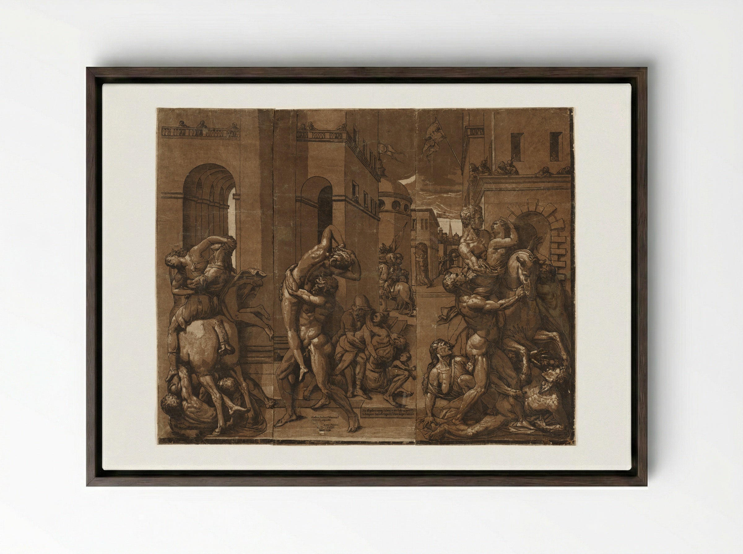 Triumph with Men, Women, and Children - Andrea Andreani - Framed Canvas Dark Wood