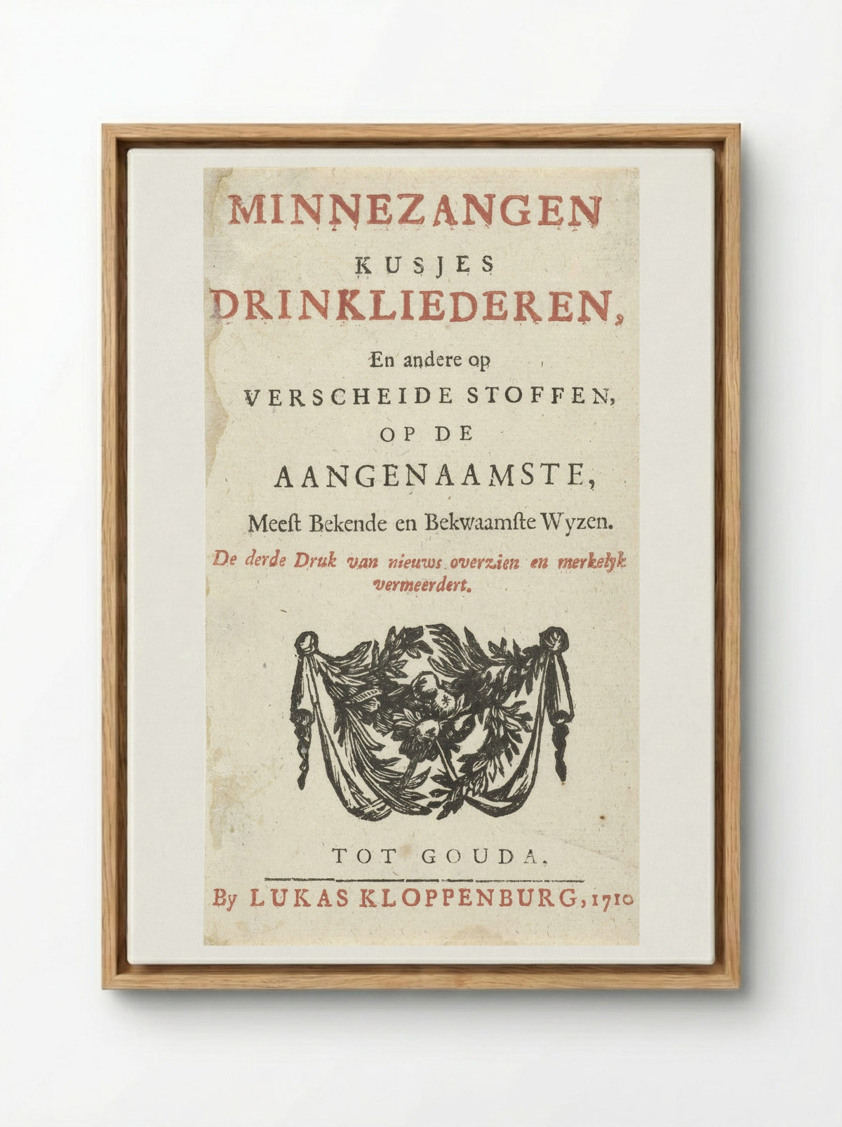 Title Page for Minnezangen, Kusjes, Drinkliederen - Arnold Houbraken - Framed Canvas Wood