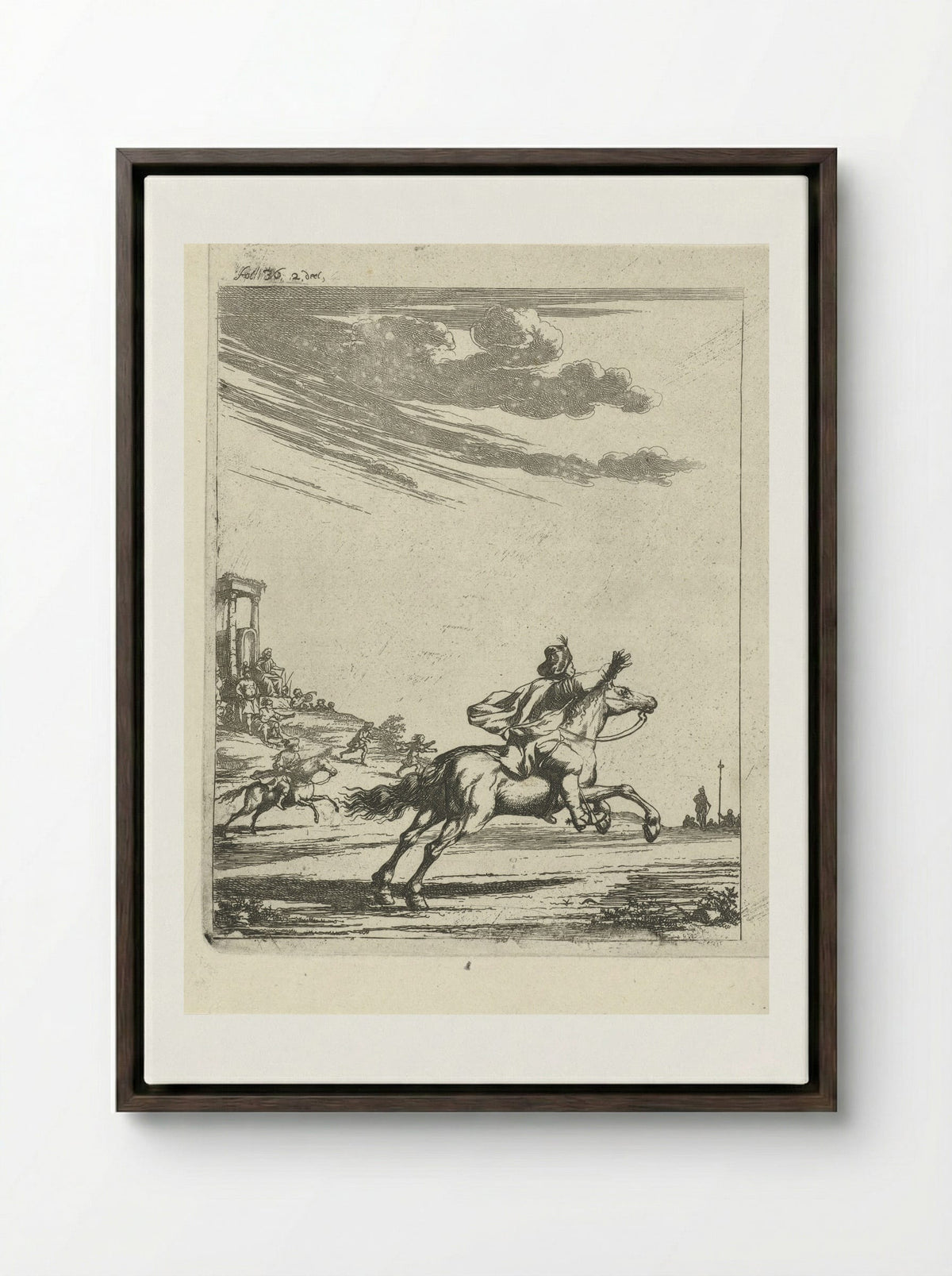 Ruiters in een landschap - Arnold Houbraken - Framed Canvas Dark Wood