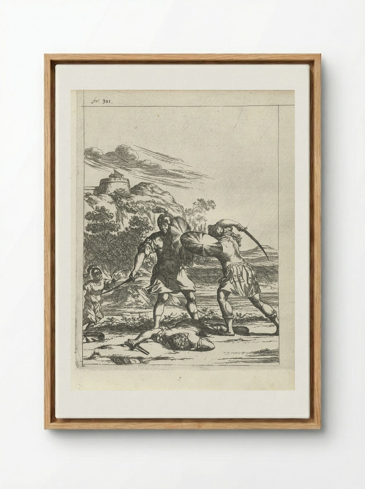 Attilus wordt door een zoon van zijn krijgsman gedood - Arnold Houbraken - Framed Canvas Wood