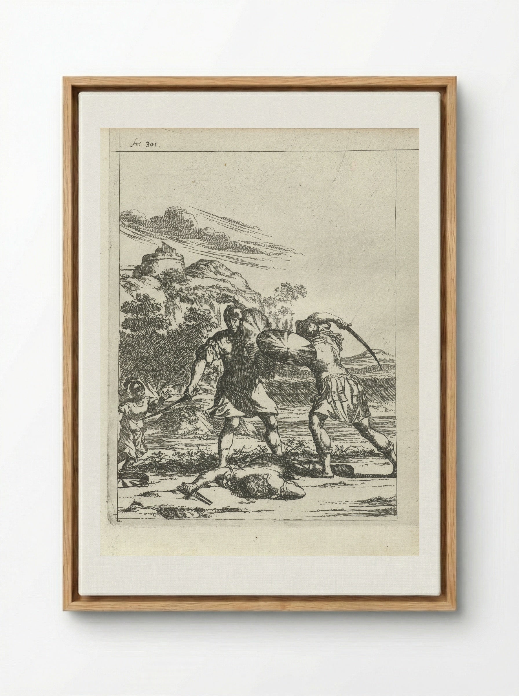 Attilus wordt door een zoon van zijn krijgsman gedood - Arnold Houbraken - Framed Canvas Wood
