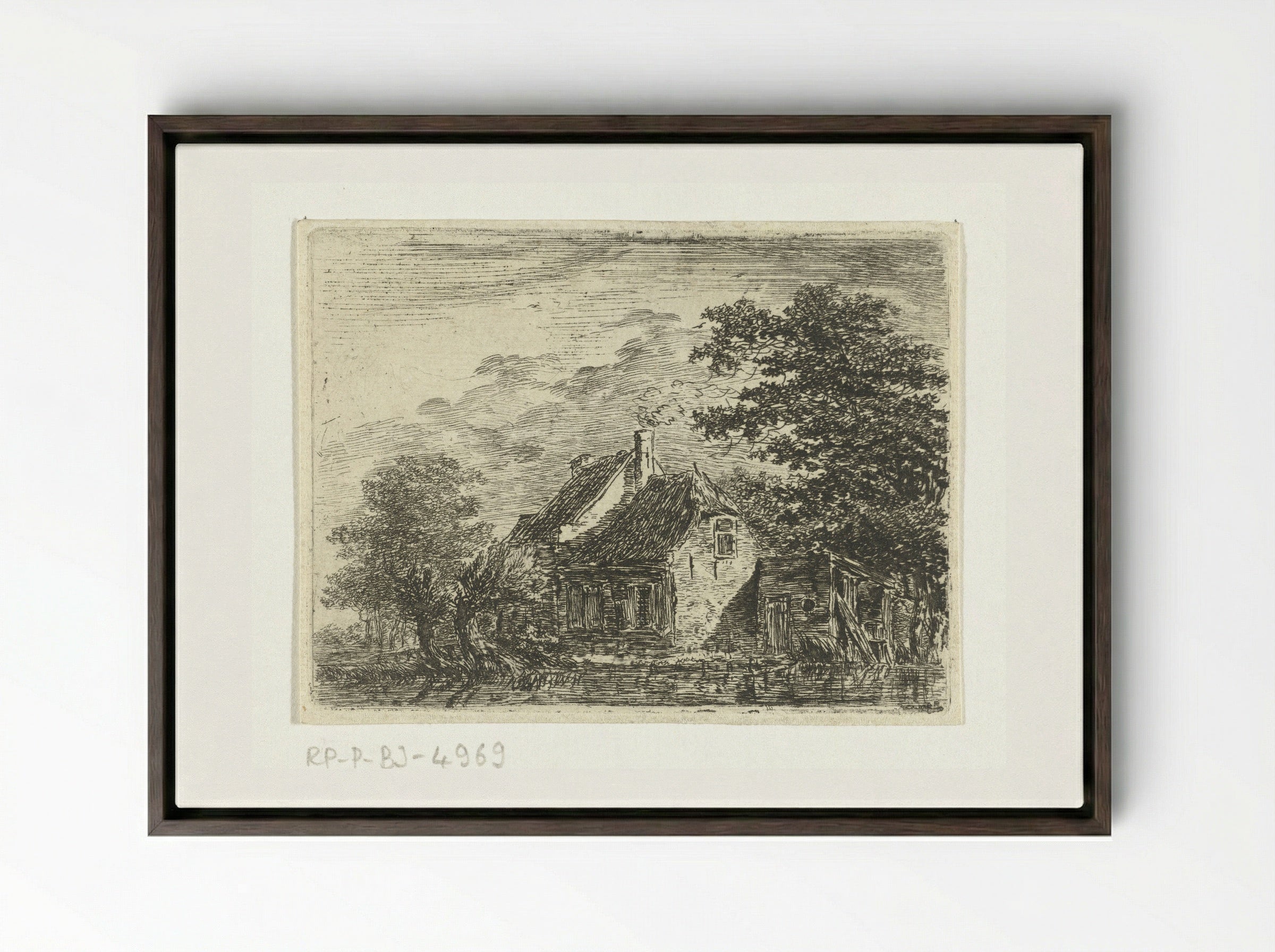 Boerderij aan een vaart (Farmhouse by a Canal) - Hermanus van Brussel - Framed Canvas Dark Wood