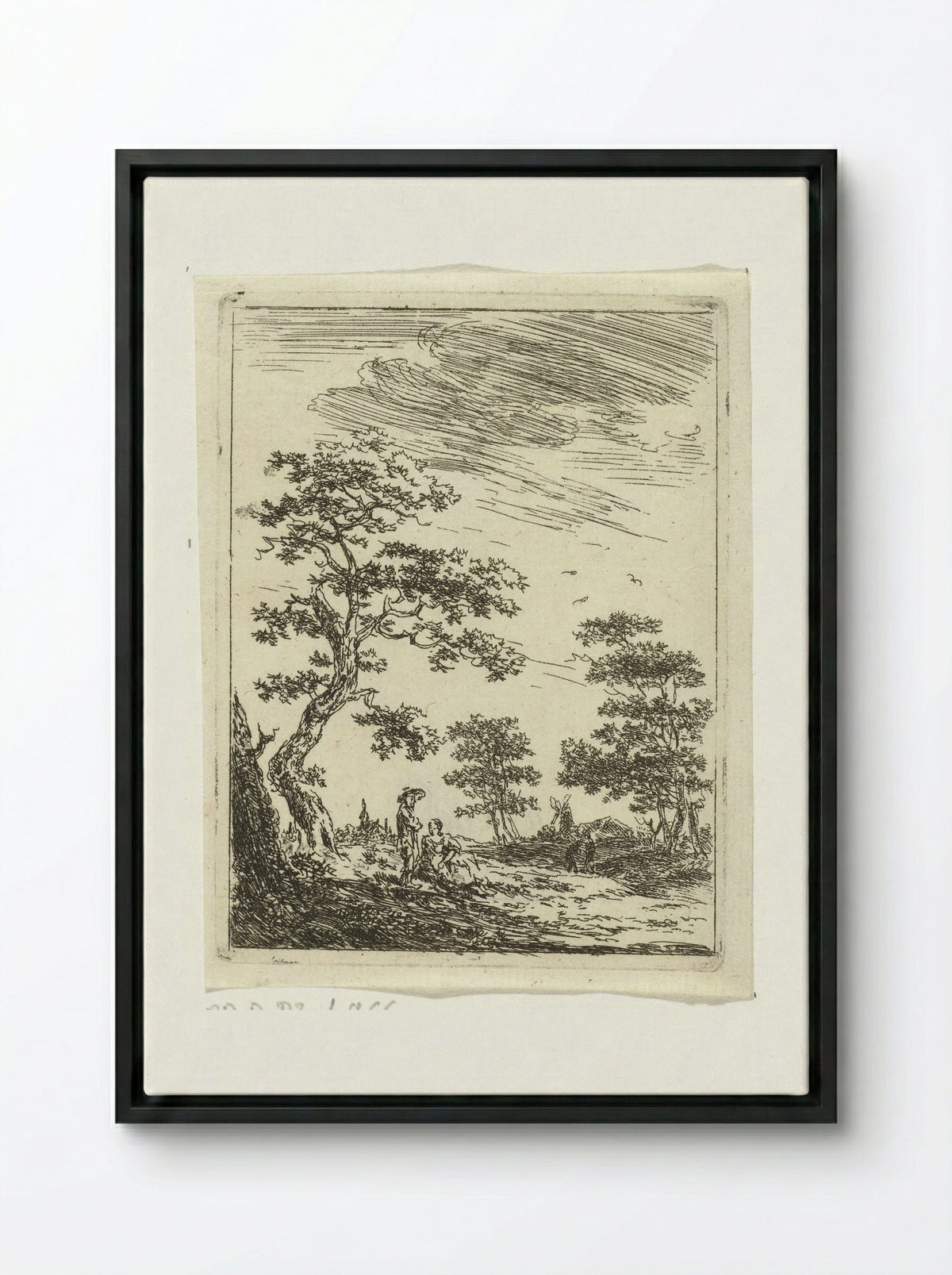 Paar onder boom in landschap - Hermanus van Brussel - Framed Canvas Black