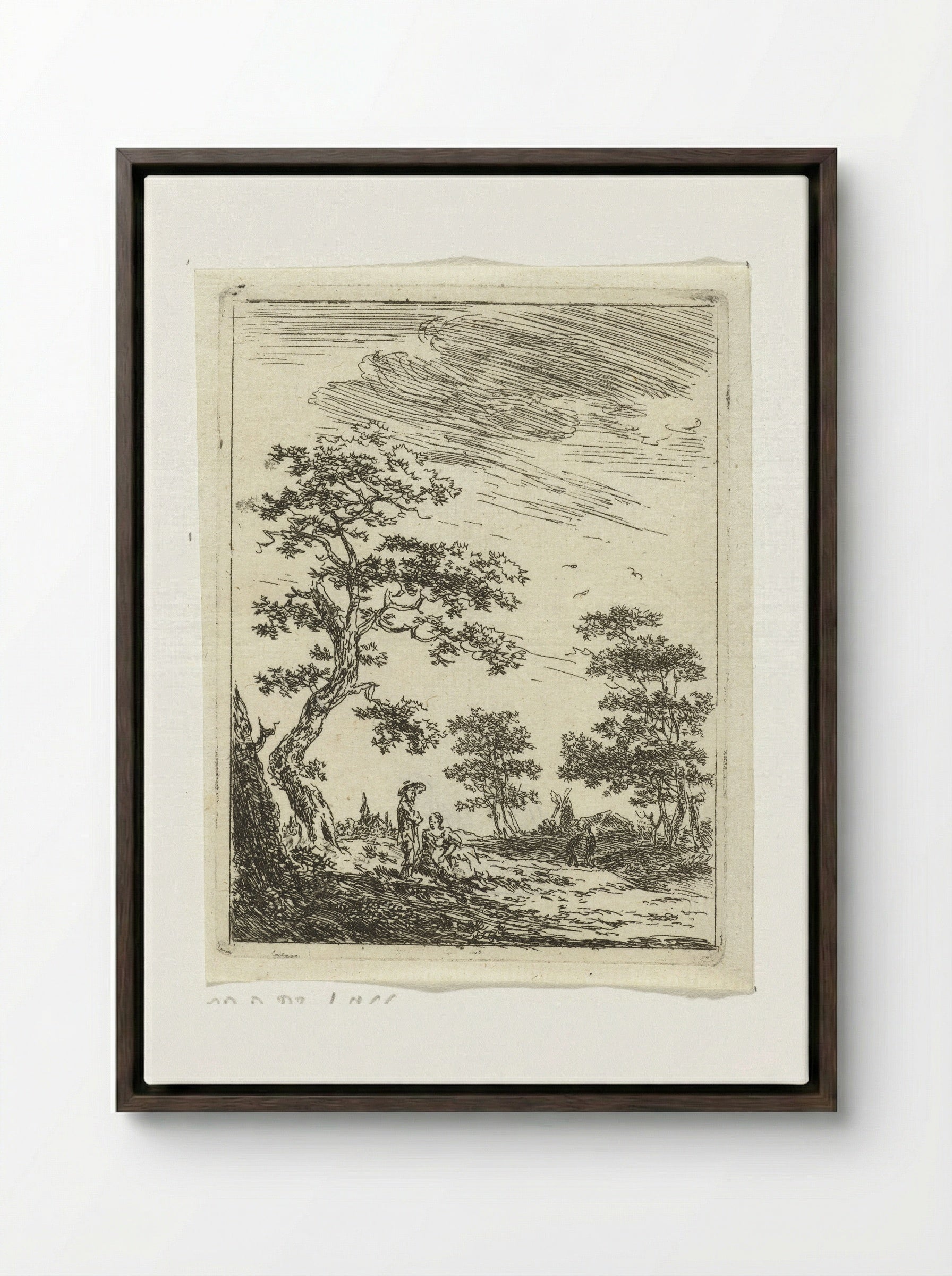 Paar onder boom in landschap - Hermanus van Brussel - Framed Canvas Dark Wood