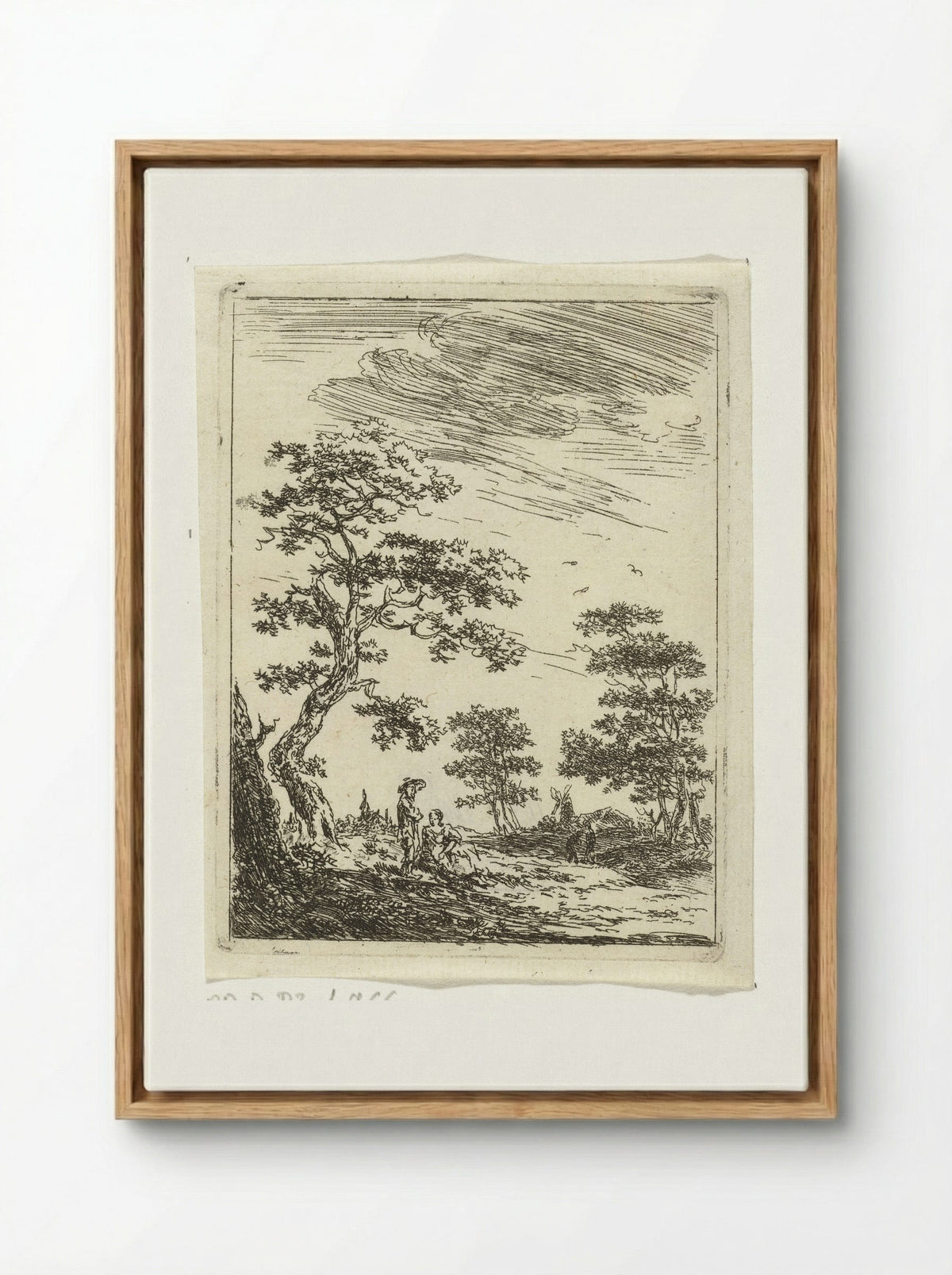 Paar onder boom in landschap - Hermanus van Brussel - Framed Canvas Wood