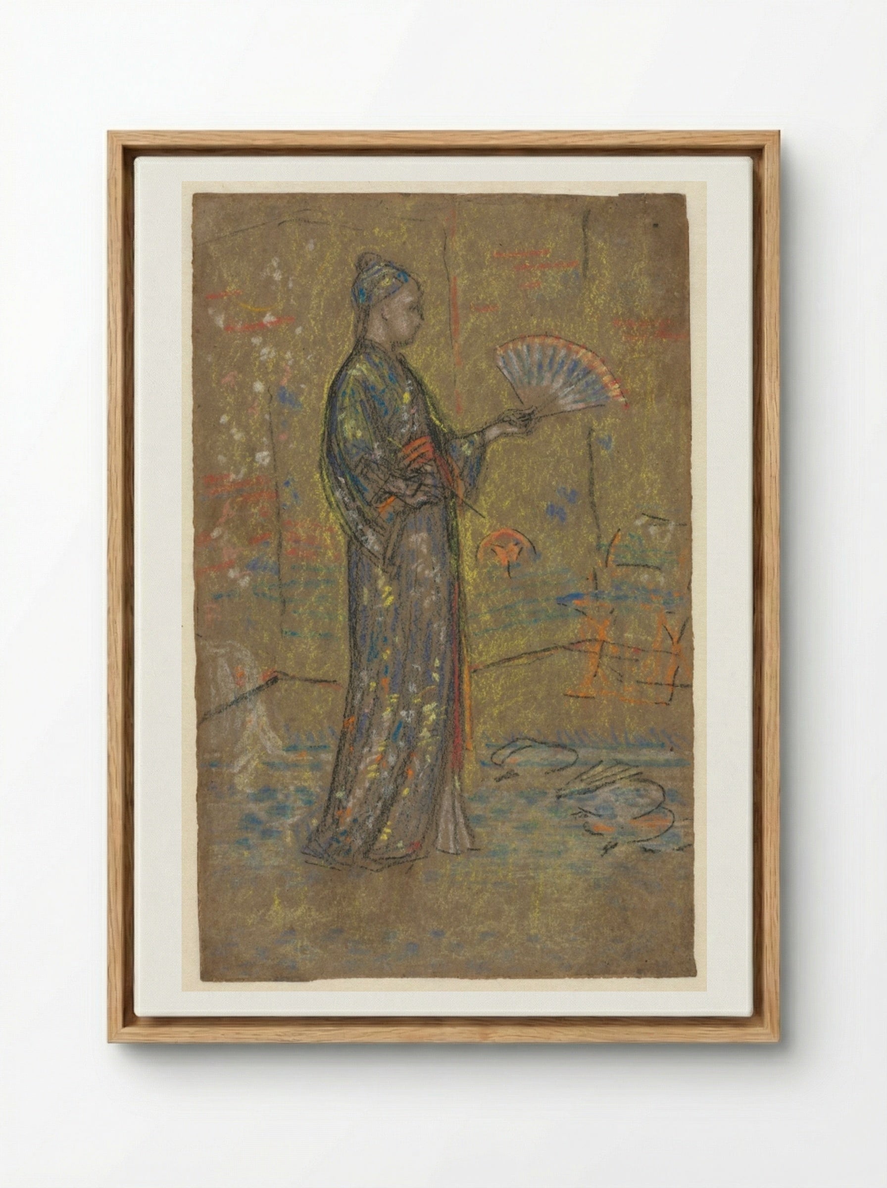 Japanese Woman Painting a Fan (recto) - James McNeill Whistler - Framed Canvas Wood