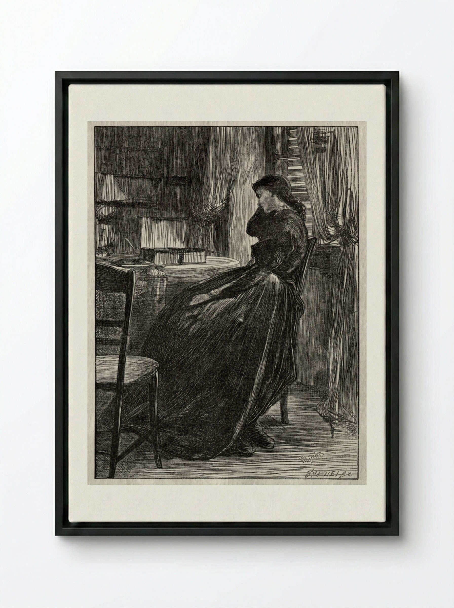 The Trial Sermon, Joanna Douglas at Her Desk - James McNeill Whistler - Framed Canvas Black