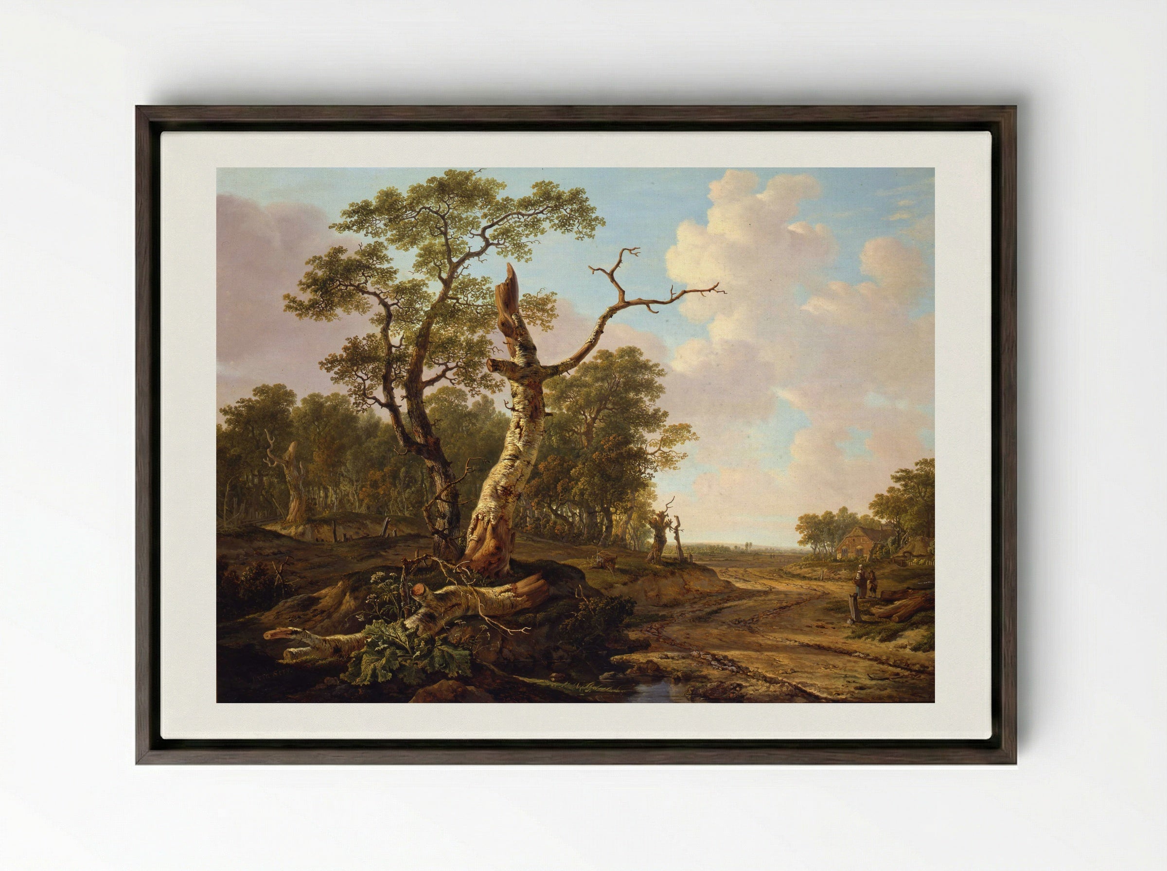 Landschap met landlieden bij hun vee en hengelaars op het water - Jacob van Strij - Framed Canvas Dark Wood