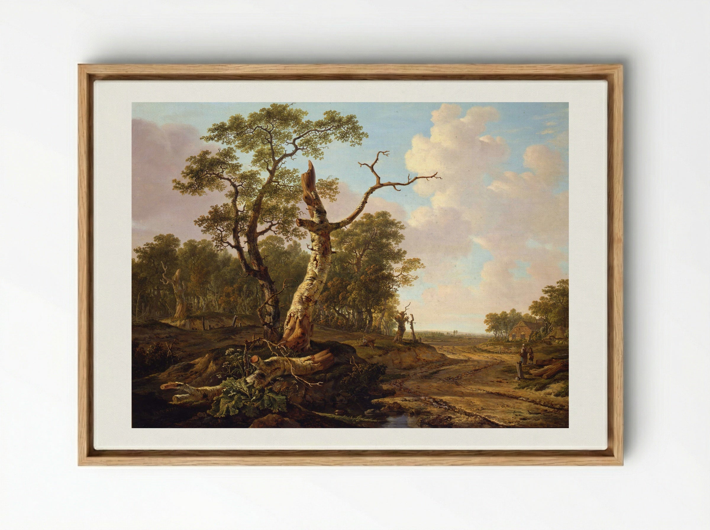 Landschap met landlieden bij hun vee en hengelaars op het water - Jacob van Strij - Framed Canvas Wood