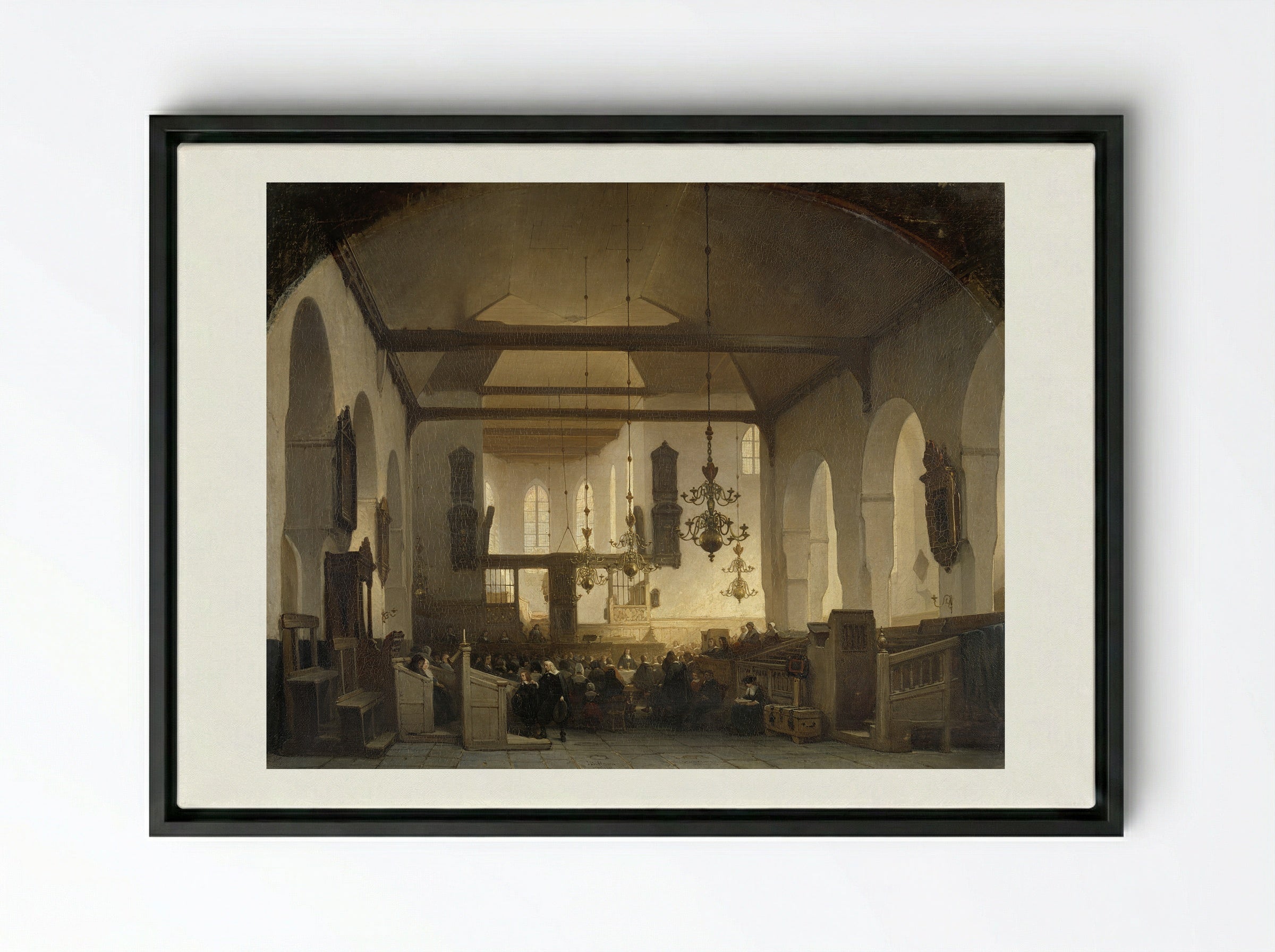 Interior of the Geertekerk in Utrecht - Johannes Bosboom - Framed Canvas Black