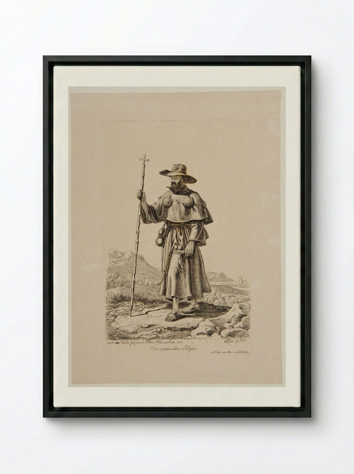 Spanish Pilgrim at Saint Peter's Festival in Rome - Johann Adam Klein - Framed Canvas Black