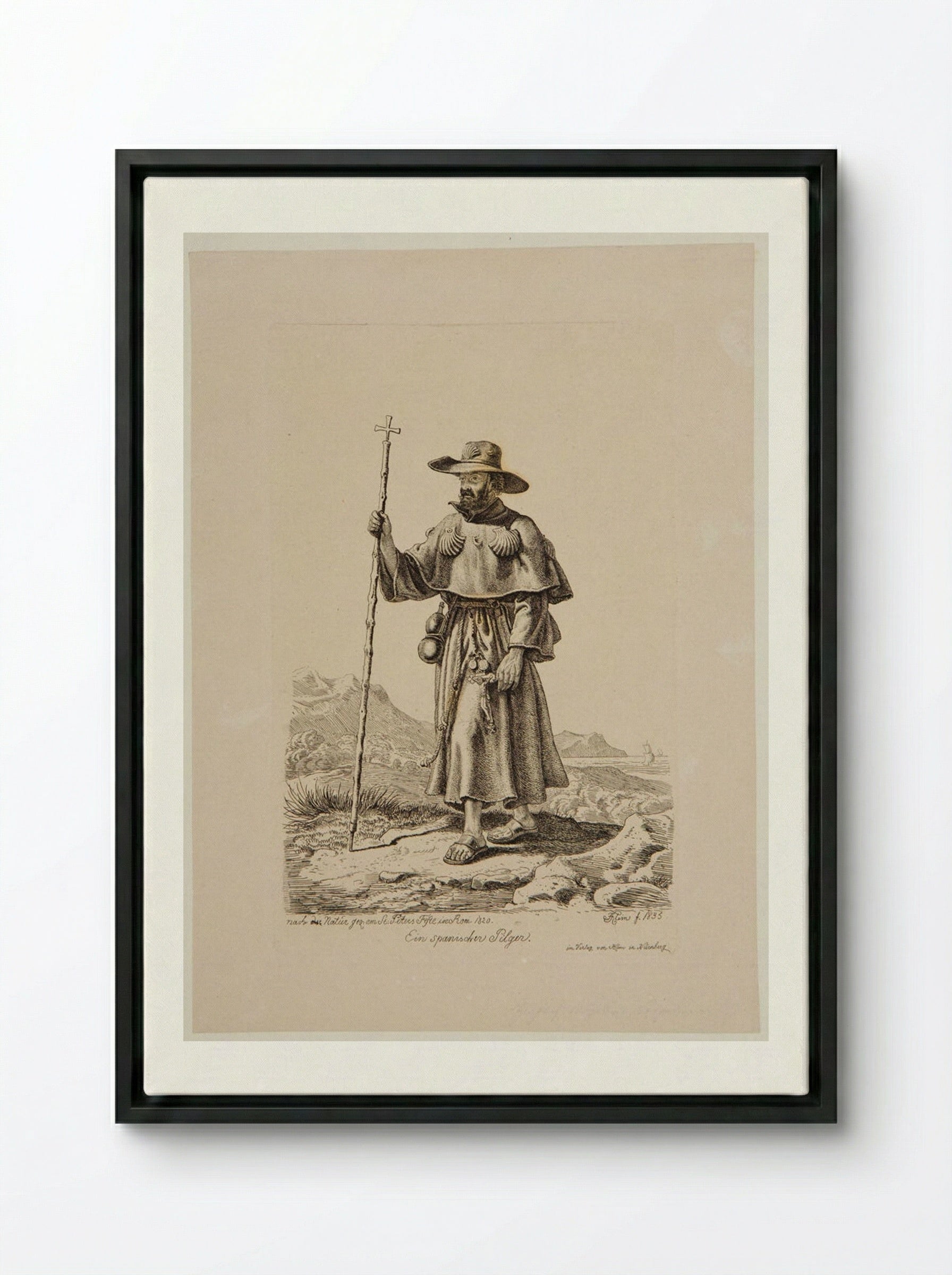 Spanish Pilgrim at Saint Peter's Festival in Rome - Johann Adam Klein - Framed Canvas Black
