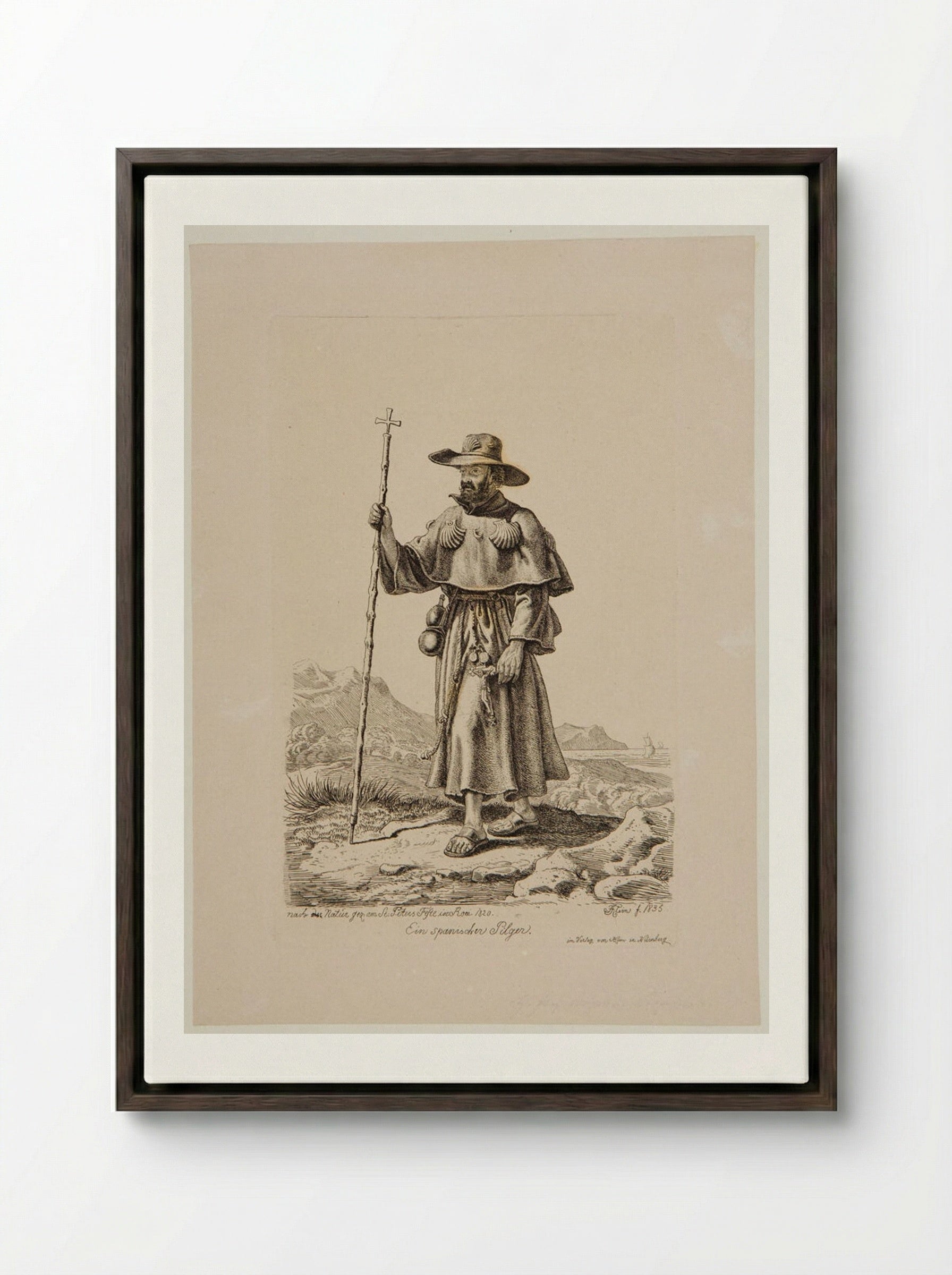 Spanish Pilgrim at Saint Peter's Festival in Rome - Johann Adam Klein - Framed Canvas Dark Wood