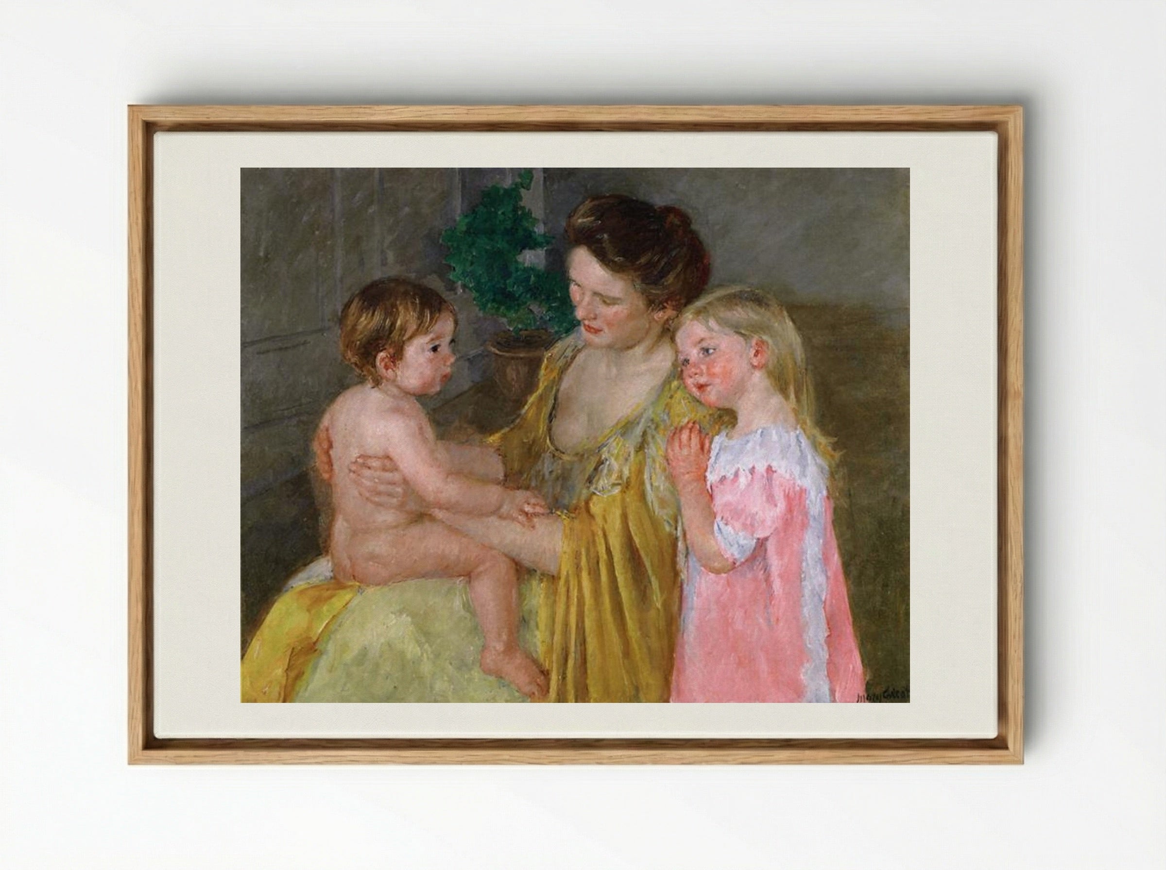 Mother and Two Children - Mary Cassatt - Framed Canvas Wood