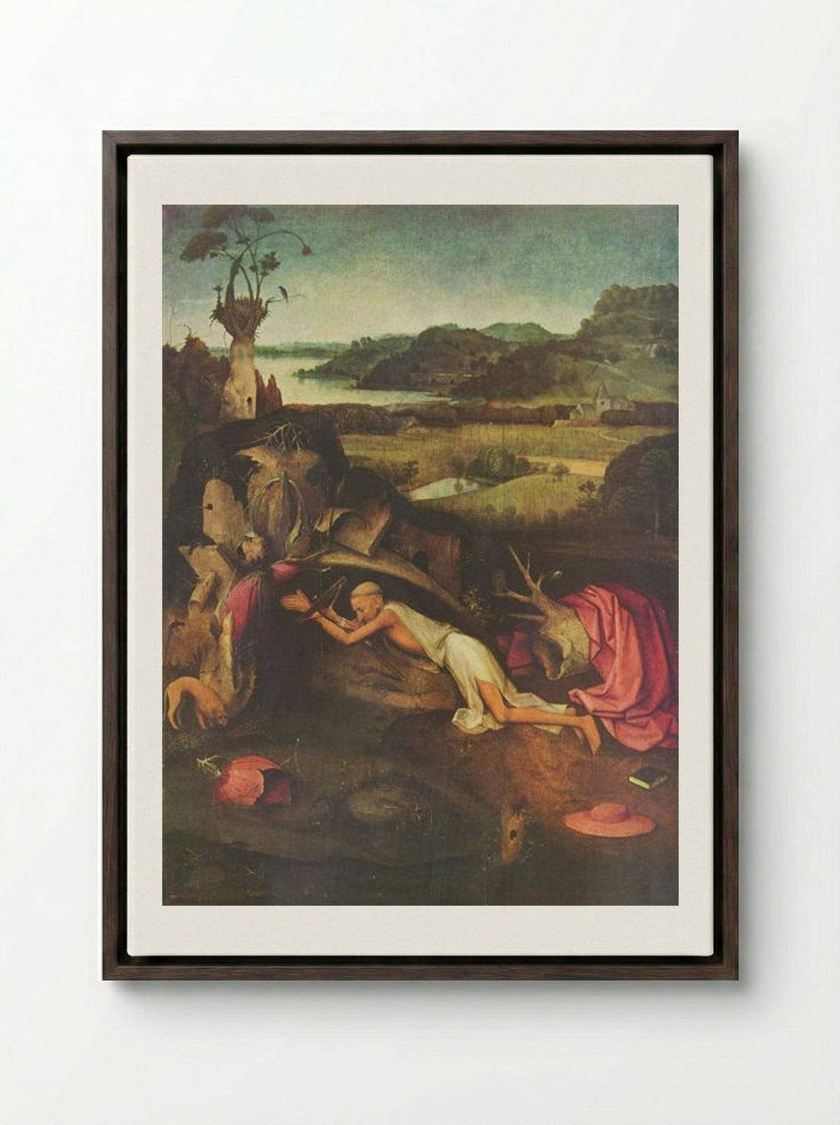 St. Jerome at Prayer - Hieronymus Bosch - Framed Canvas Dark Wood