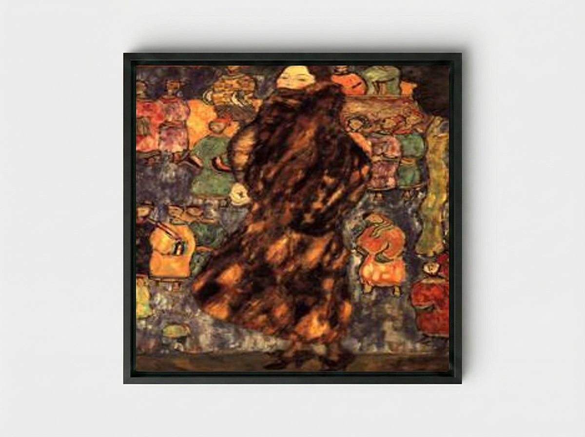 Lady with Fur Collar - Gustav Klimt - Framed Canvas Black