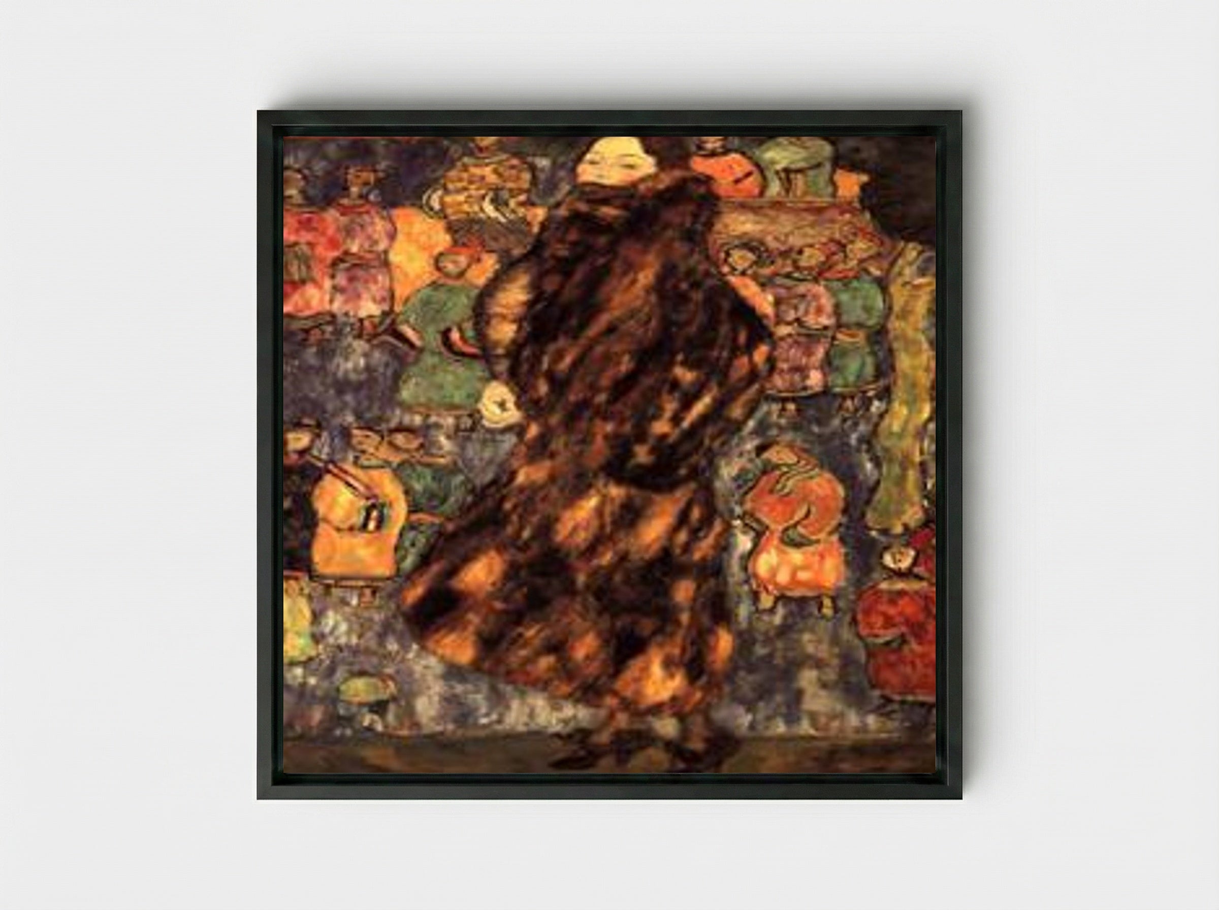 Lady with Fur Collar - Gustav Klimt - Framed Canvas Black