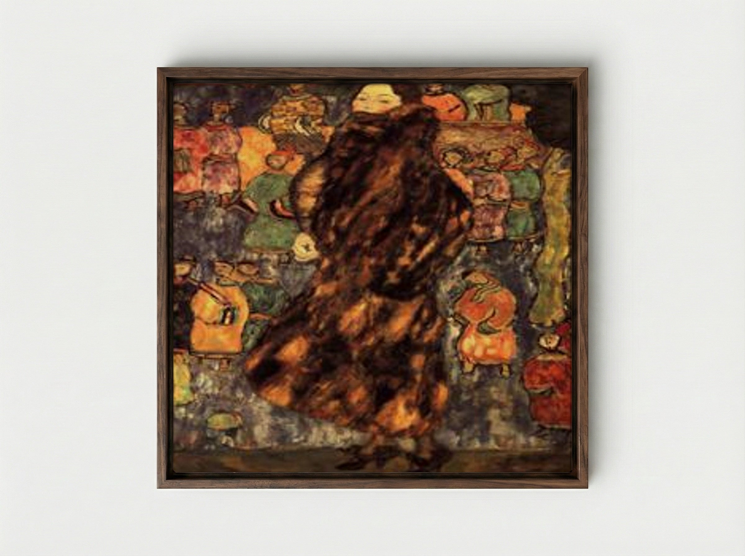 Lady with Fur Collar - Gustav Klimt - Framed Canvas Dark Wood