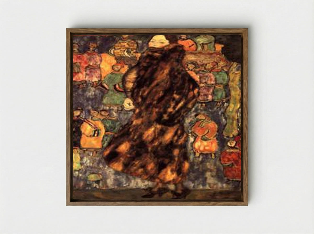Lady with Fur Collar - Gustav Klimt - Framed Canvas Wood