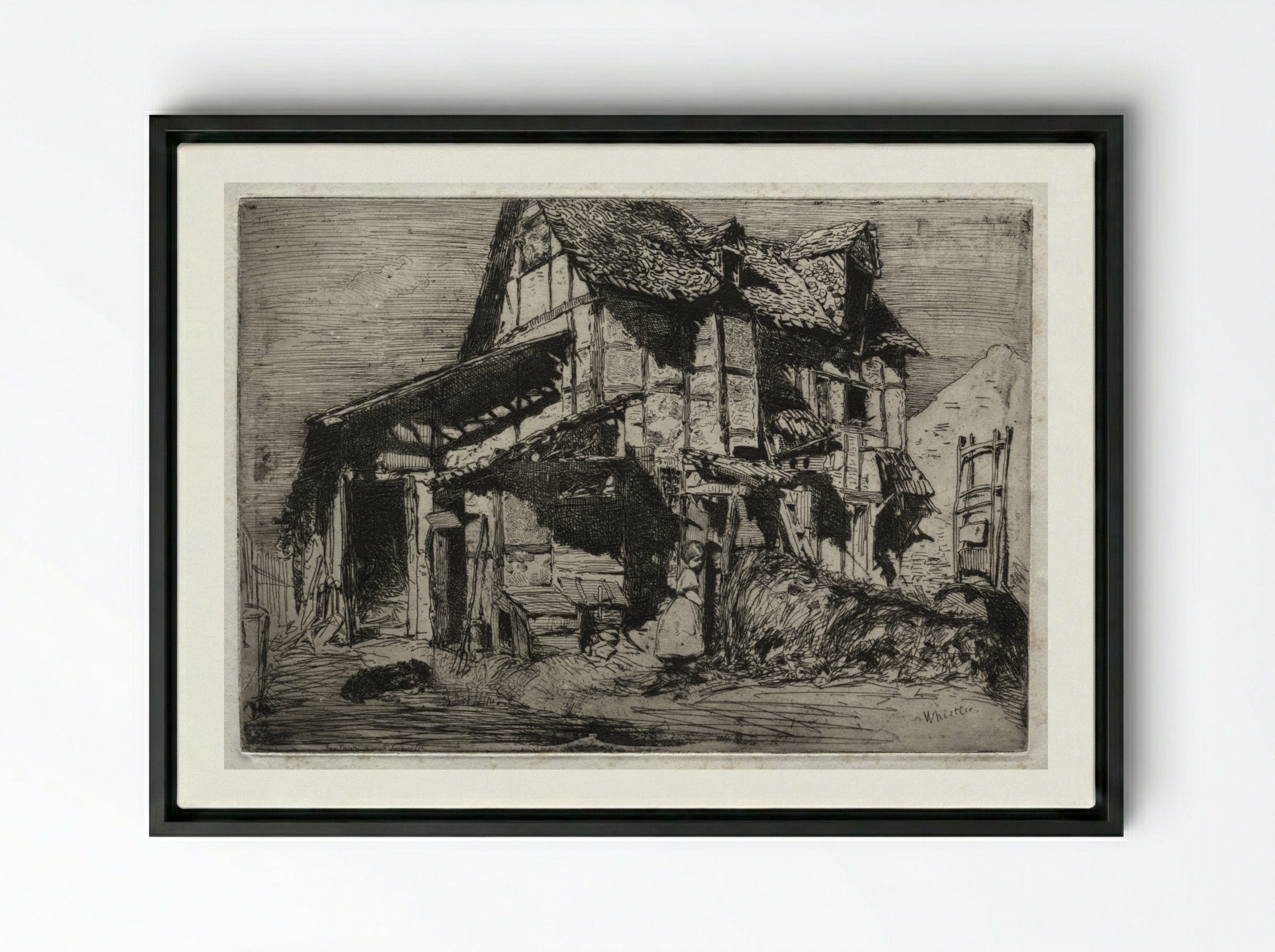 The Unsafe Tenement - James McNeill Whistler - Framed Canvas Black