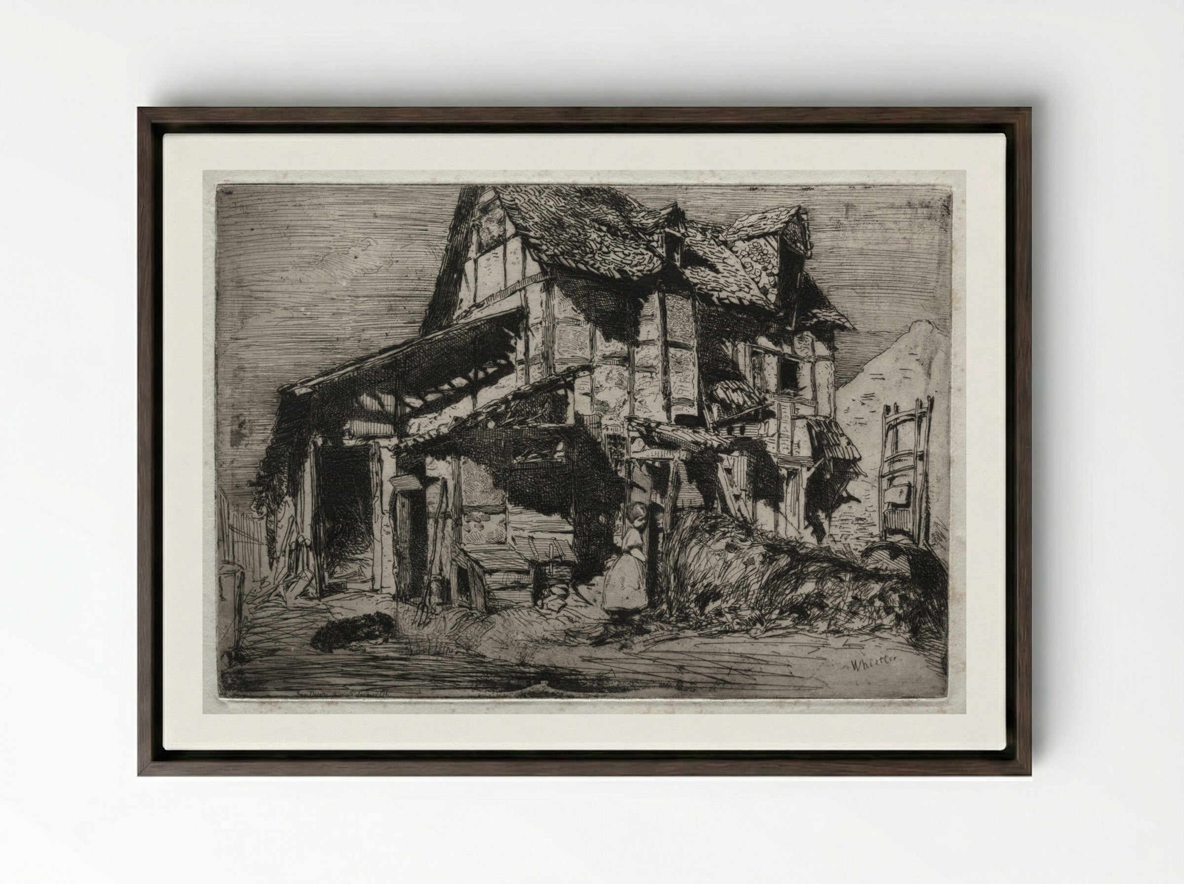 The Unsafe Tenement - James McNeill Whistler - Framed Canvas Dark Wood