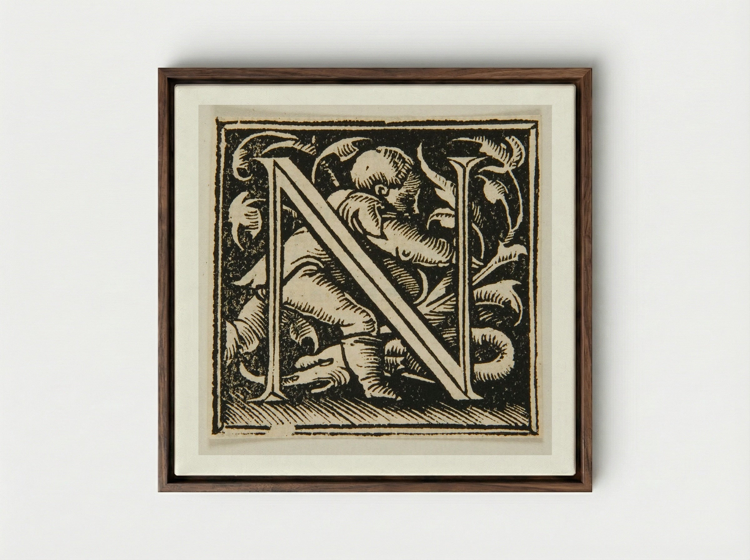 Letter N - Urs Graf - Framed Canvas Dark Wood