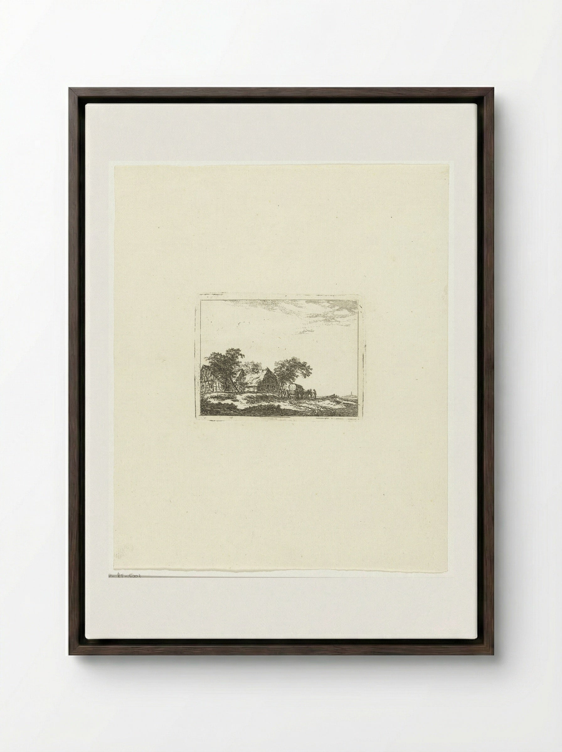 Landschap met reiskoets en passagiers - Hermanus van Brussel - Framed Canvas Dark Wood