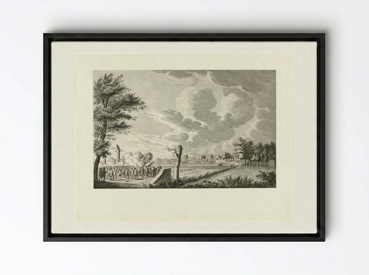 Aanval bij Ouderkerk aan de Amstel - Cornelis Brouwer - Framed Canvas Black