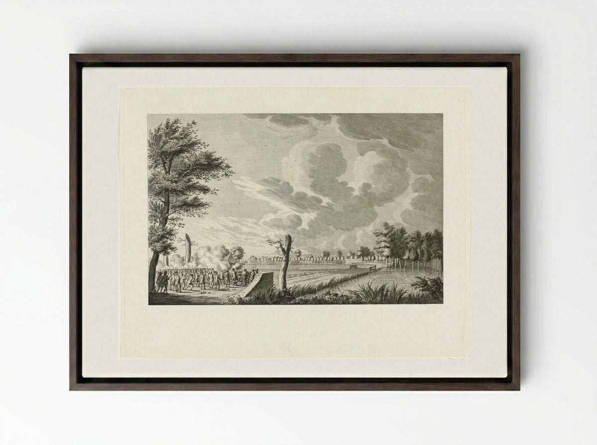 Aanval bij Ouderkerk aan de Amstel - Cornelis Brouwer - Framed Canvas Dark Wood