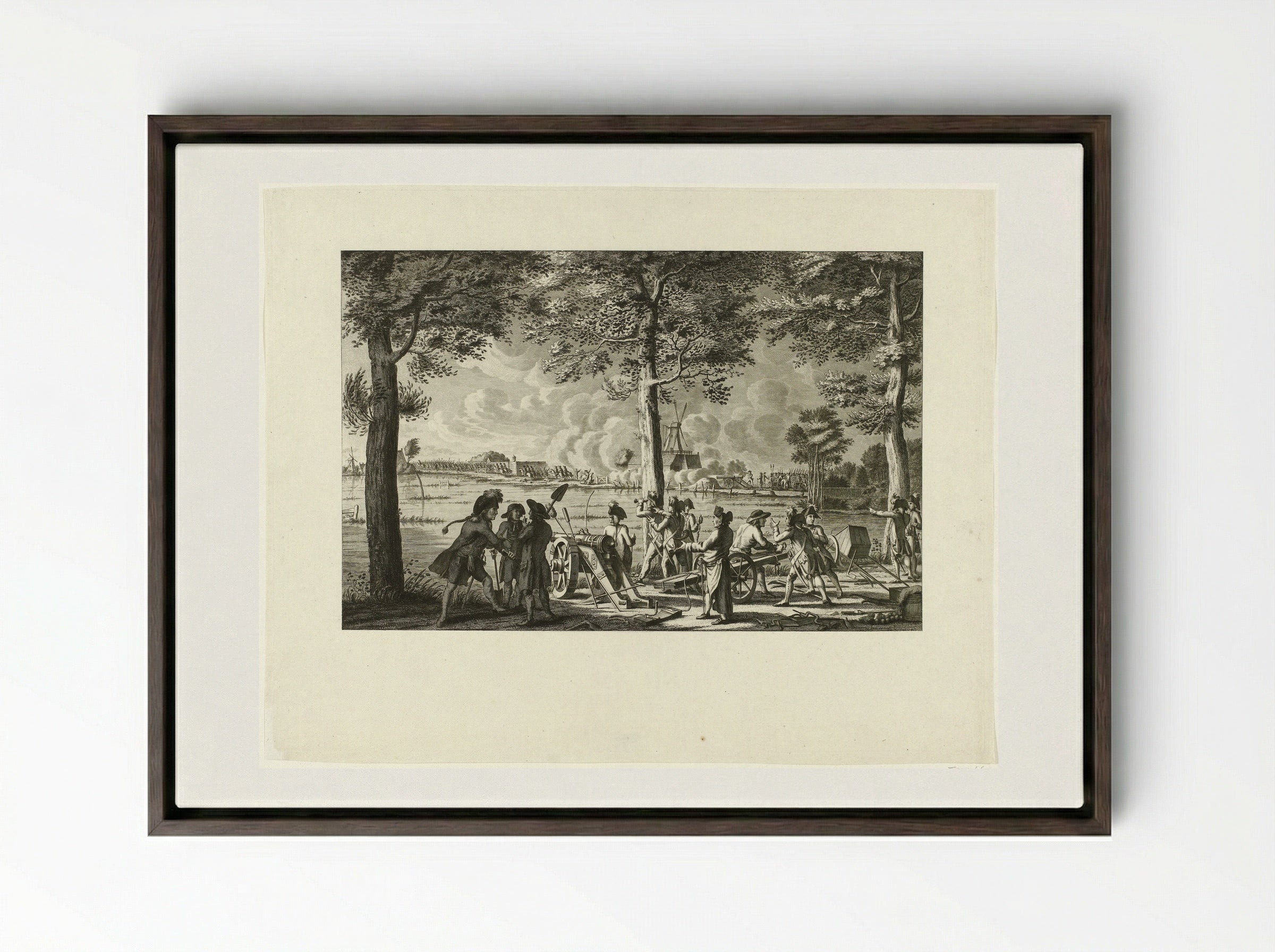 Aanval op de stad Weesp, 30 september 1787 - Cornelis Brouwer - Framed Canvas Dark Wood