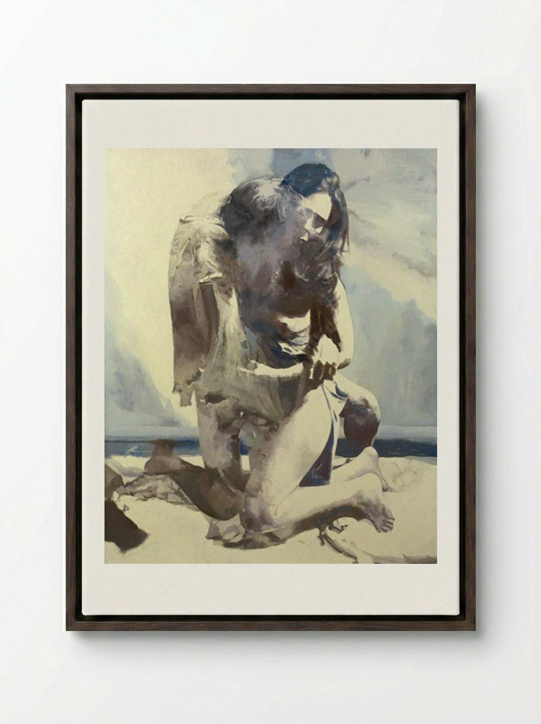 Woman and Man by the Sea - Balcomb Greene - Framed Canvas Dark Wood