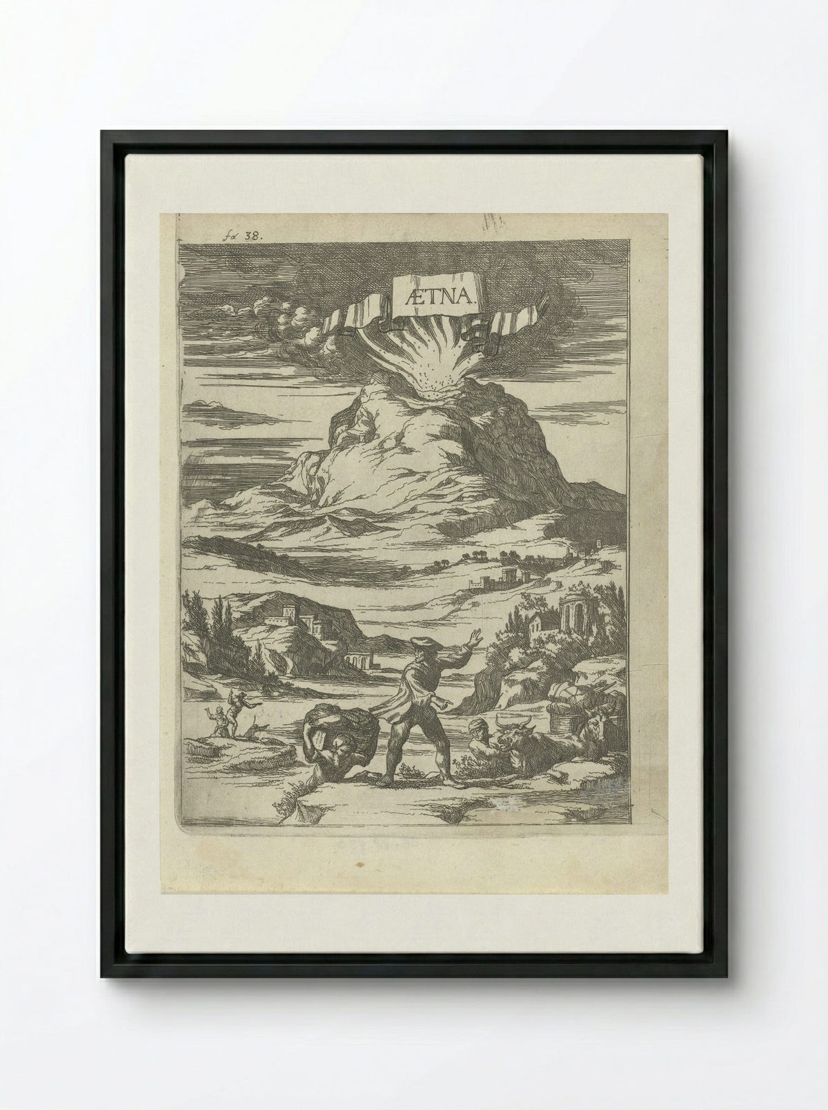 Vulkaanuitbarsting - Arnold Houbraken - Framed Canvas Black